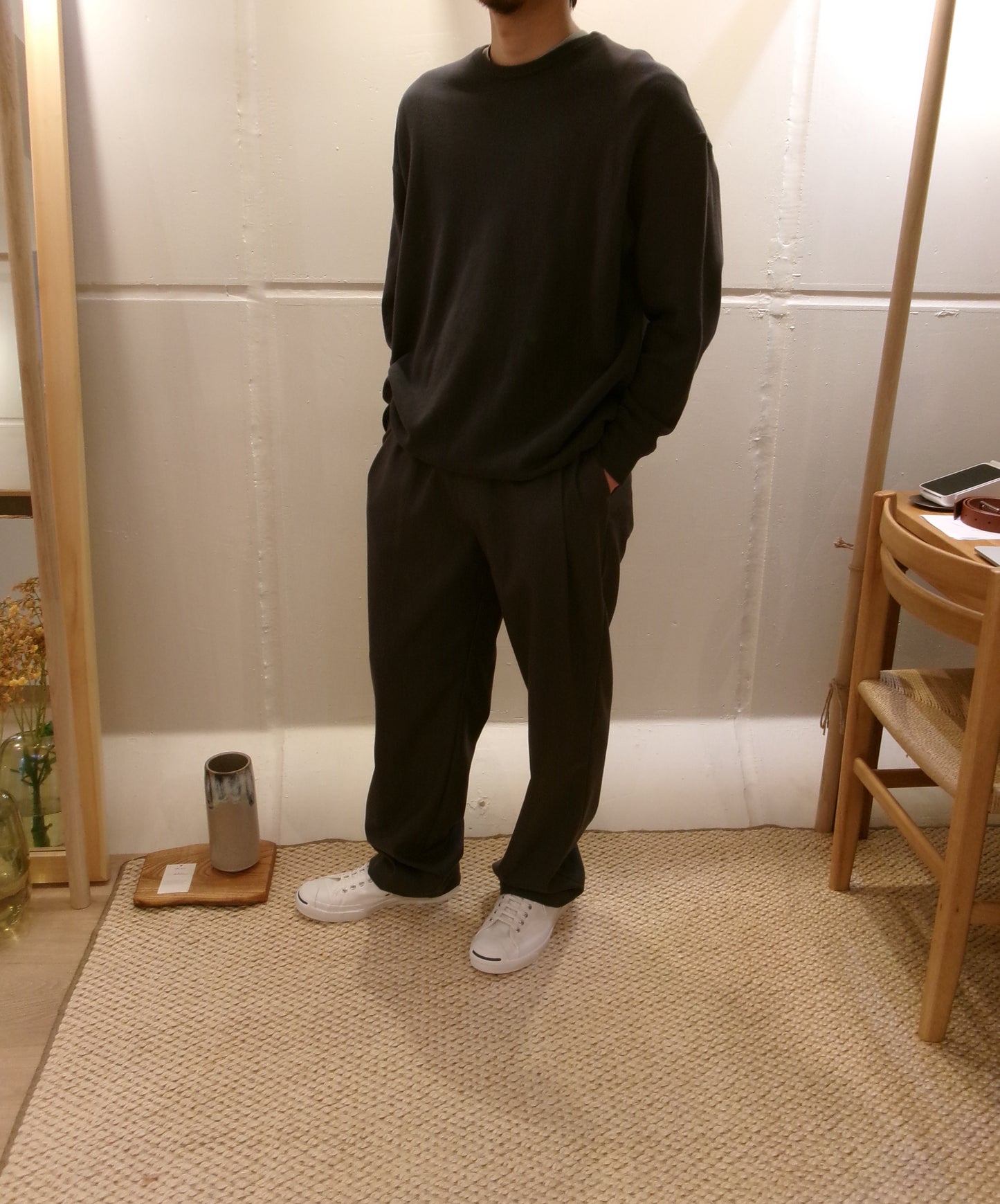 FUJI two tuck slacks(charcoal gray)