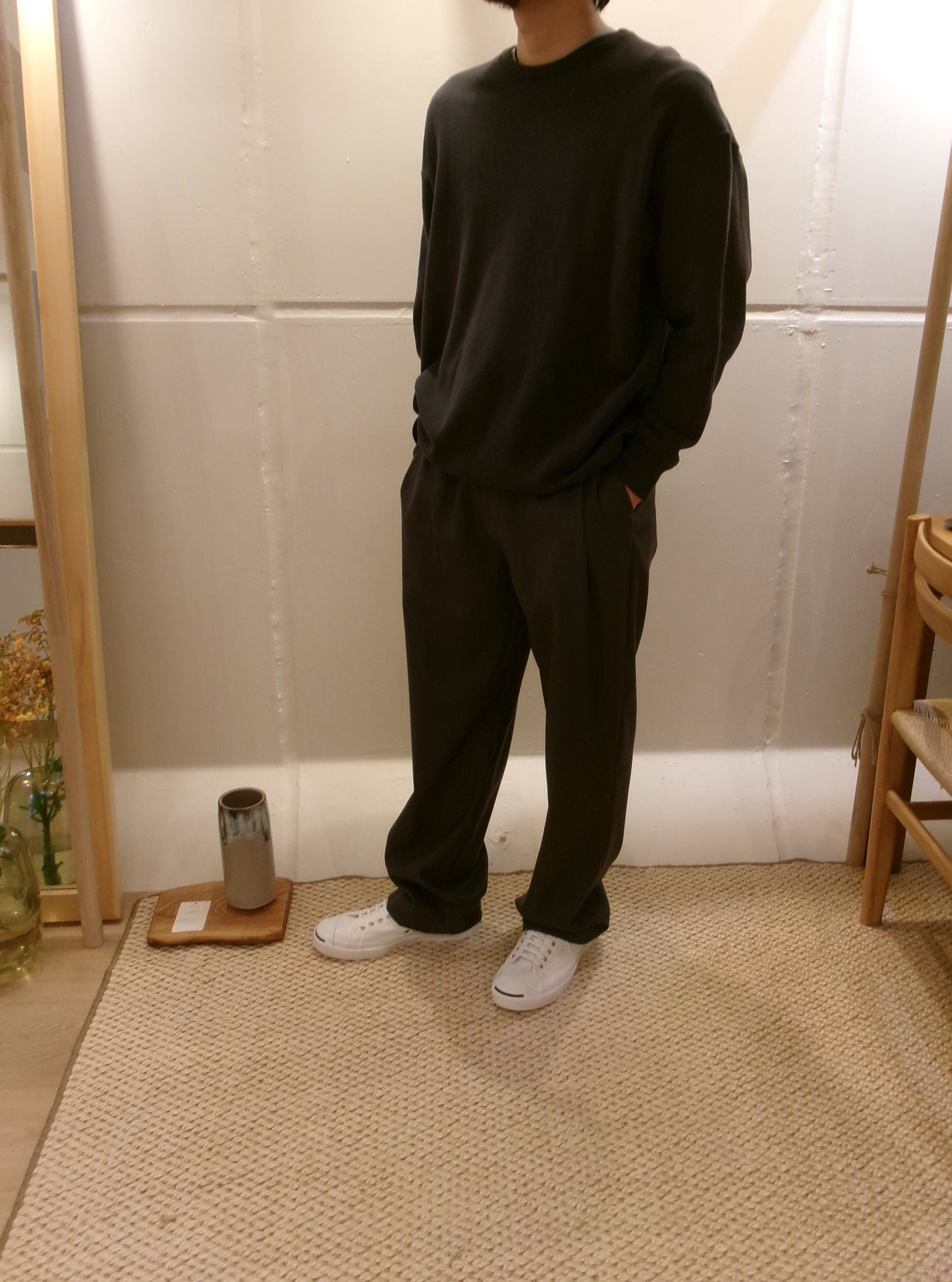 FUJI two tuck slacks(charcoal gray)
