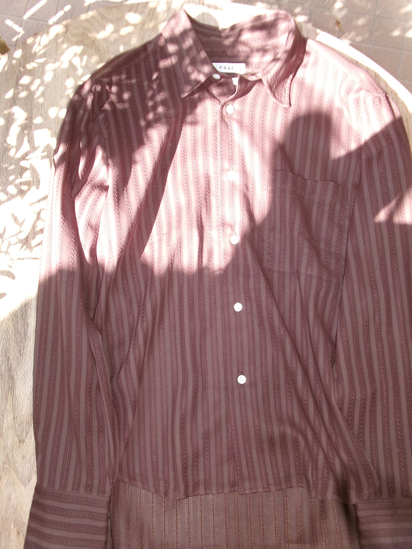FUJI LENO WEAVE COTTON STRIPE SHIRT