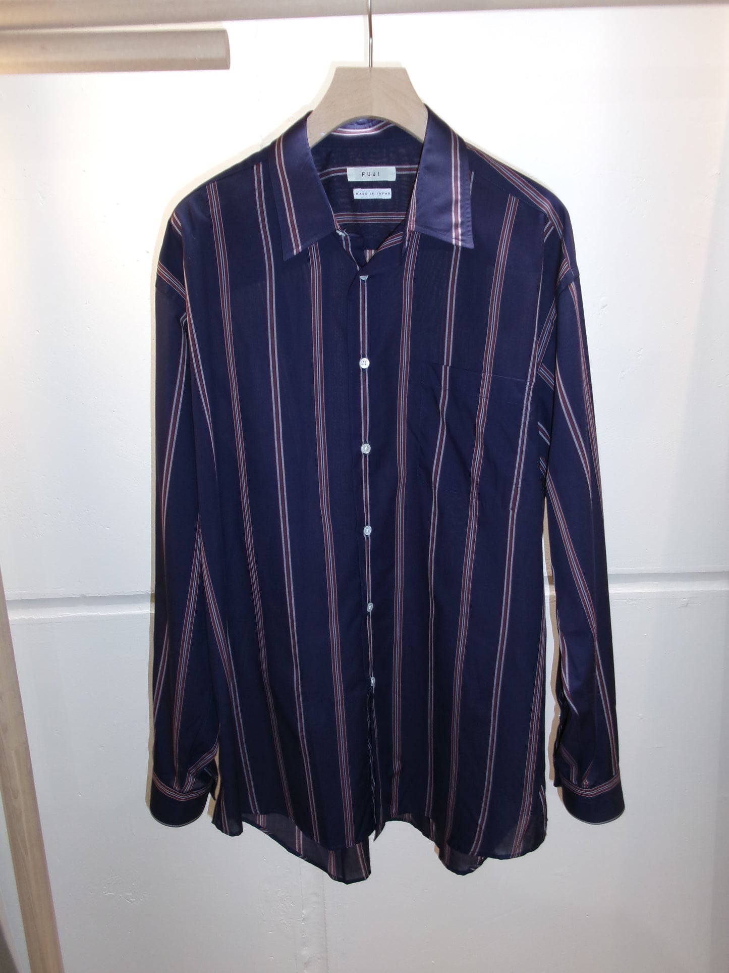 FUJI SILK COTTON STRIPE STANDARD SHIRT(NAVY)