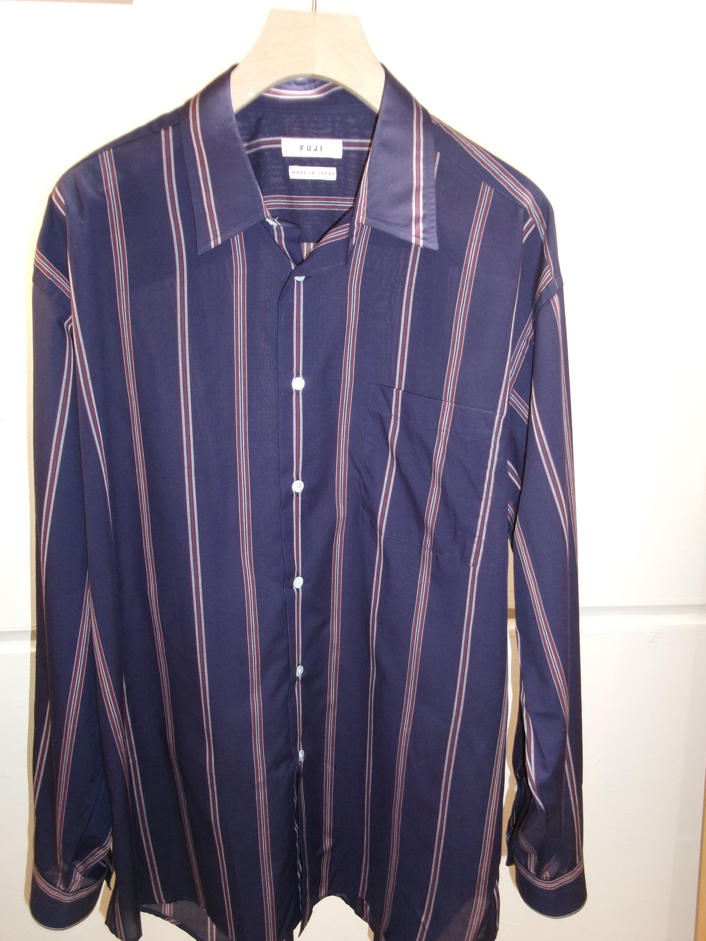 FUJI SILK COTTON STRIPE STANDARD SHIRT(NAVY)