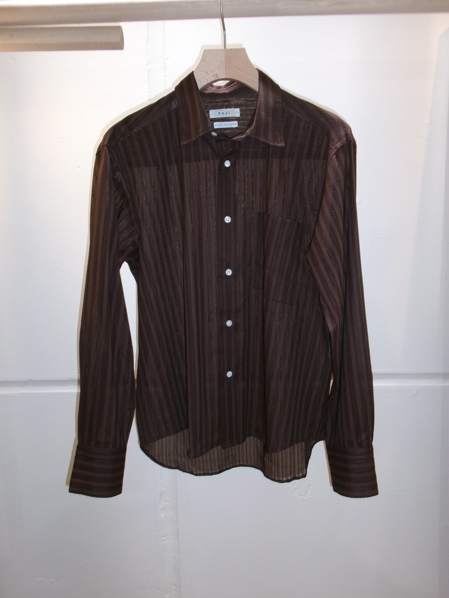 FUJI LENO WEAVE COTTON STRIPE SHIRT
