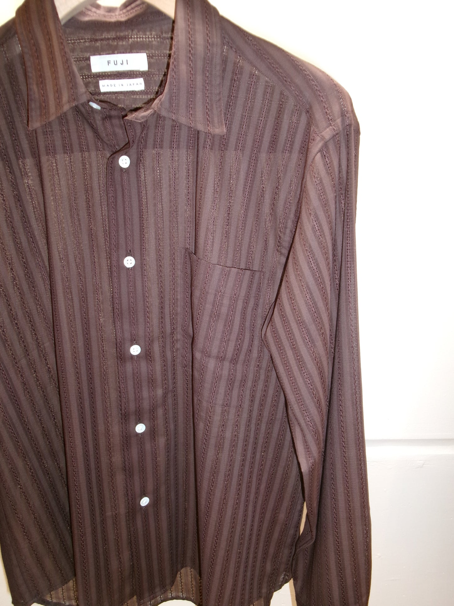 FUJI LENO WEAVE COTTON STRIPE SHIRT