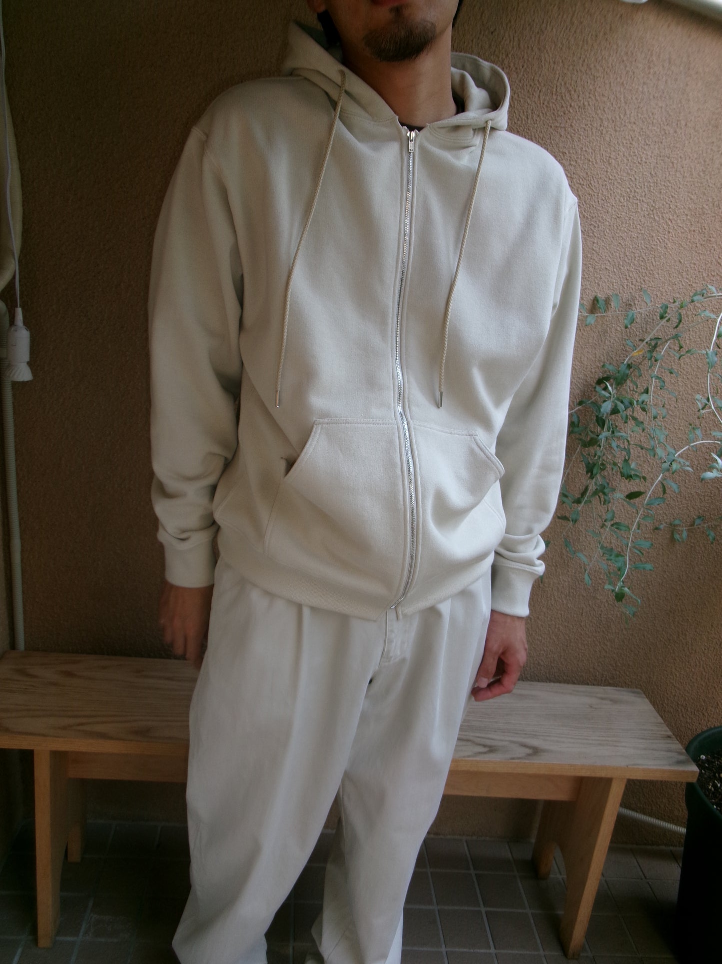 FUJI COTTON ZIP UP HOODIE(IVORY)