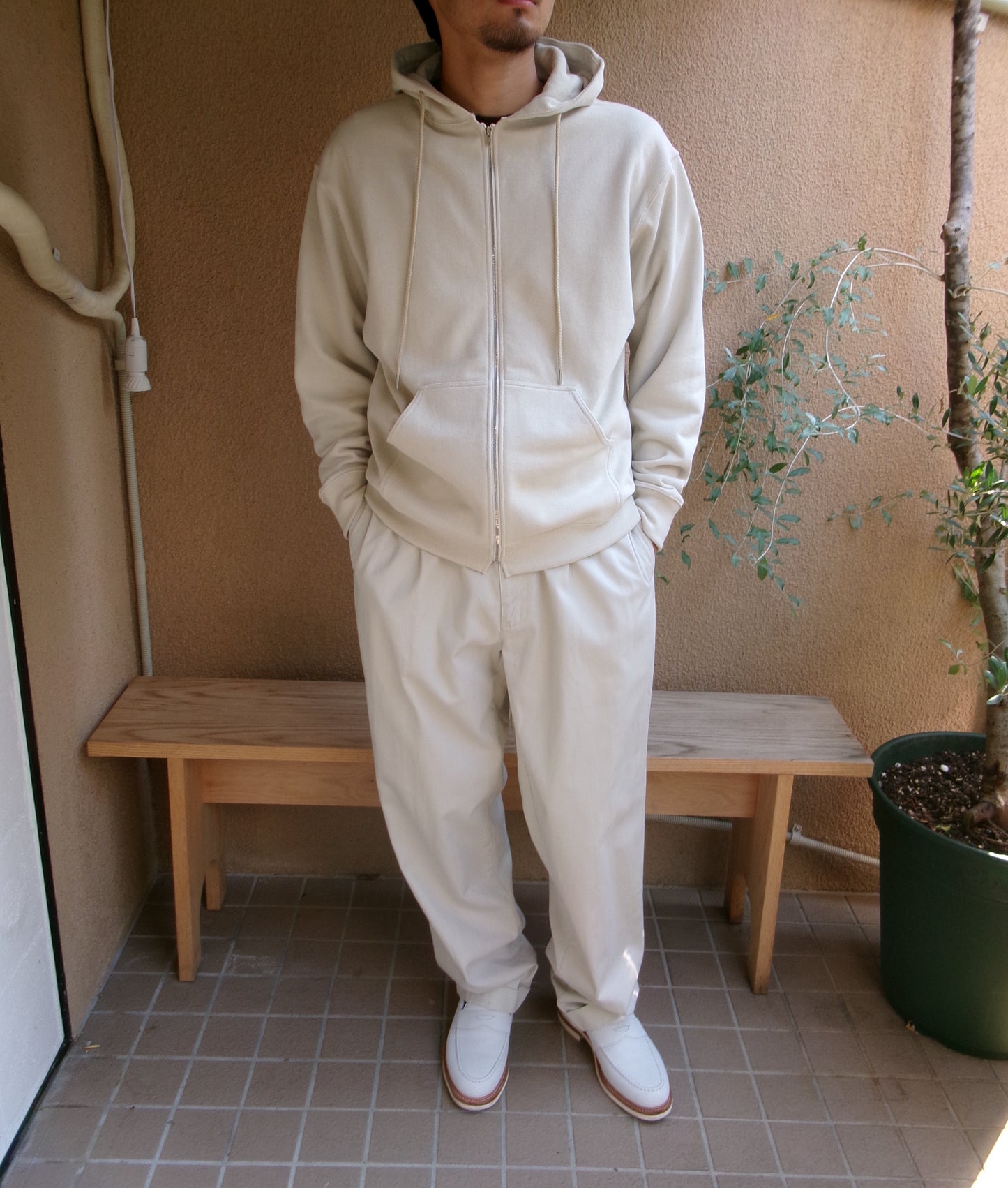 FUJI COTTON ZIP UP HOODIE(IVORY)