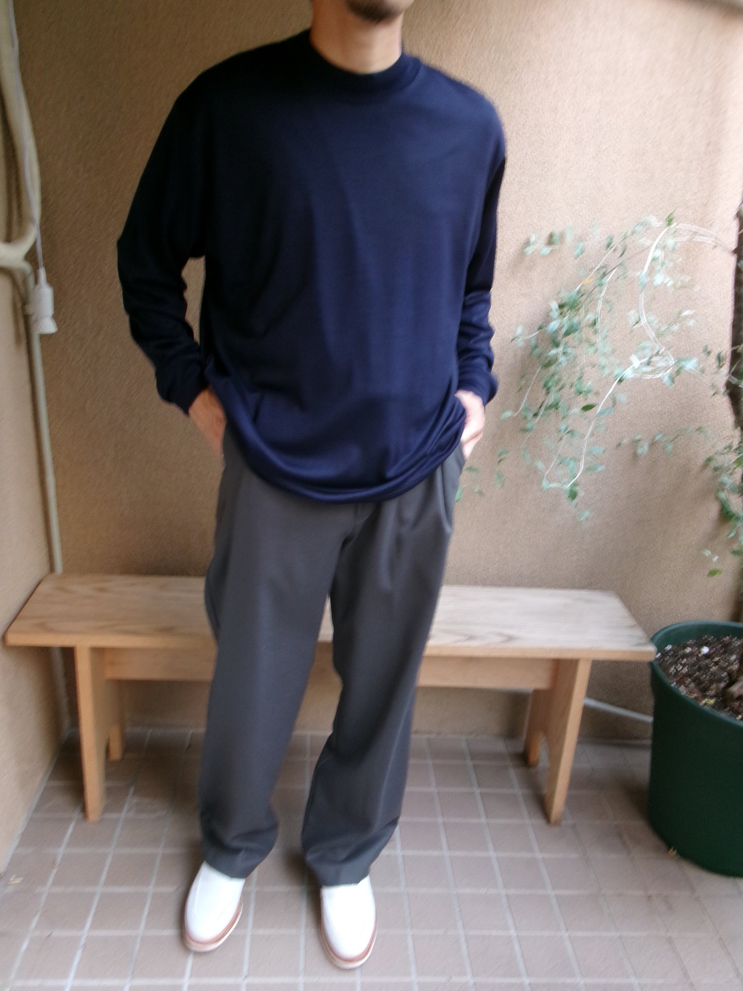 FUJI WOOL L/S T-SHIRTS(NAVY)