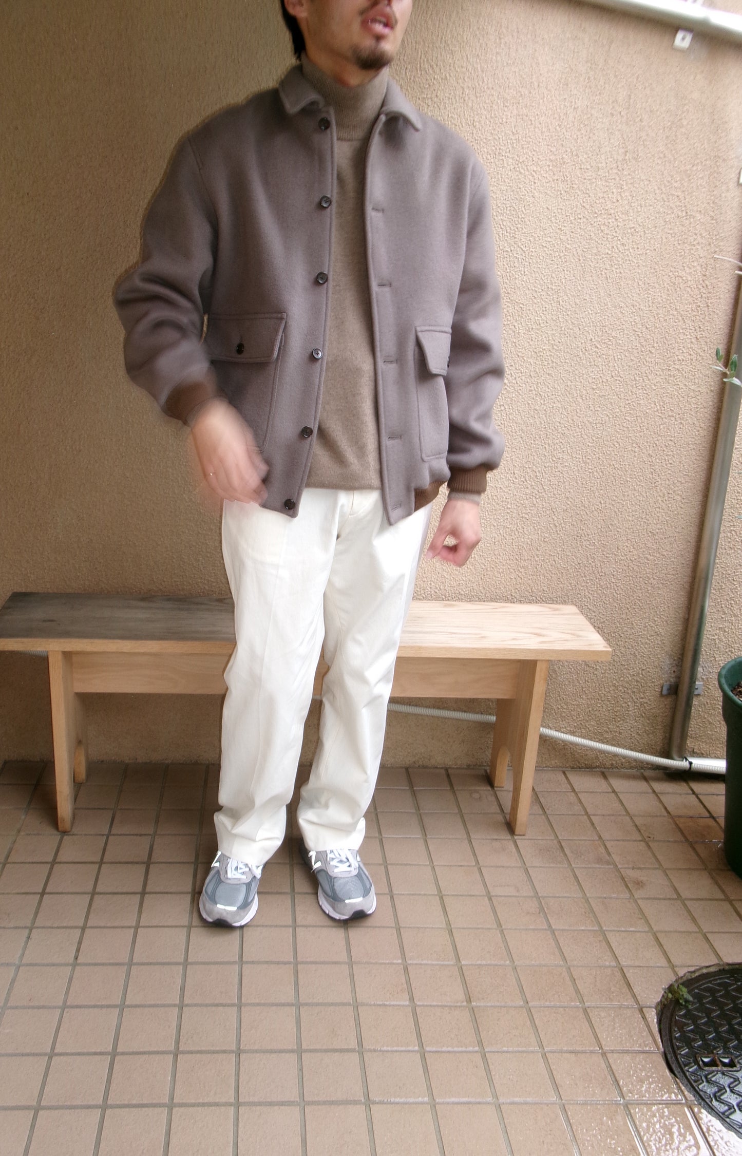 FUJI WOOL MELTON BASIC BLOUSON-GRAY-