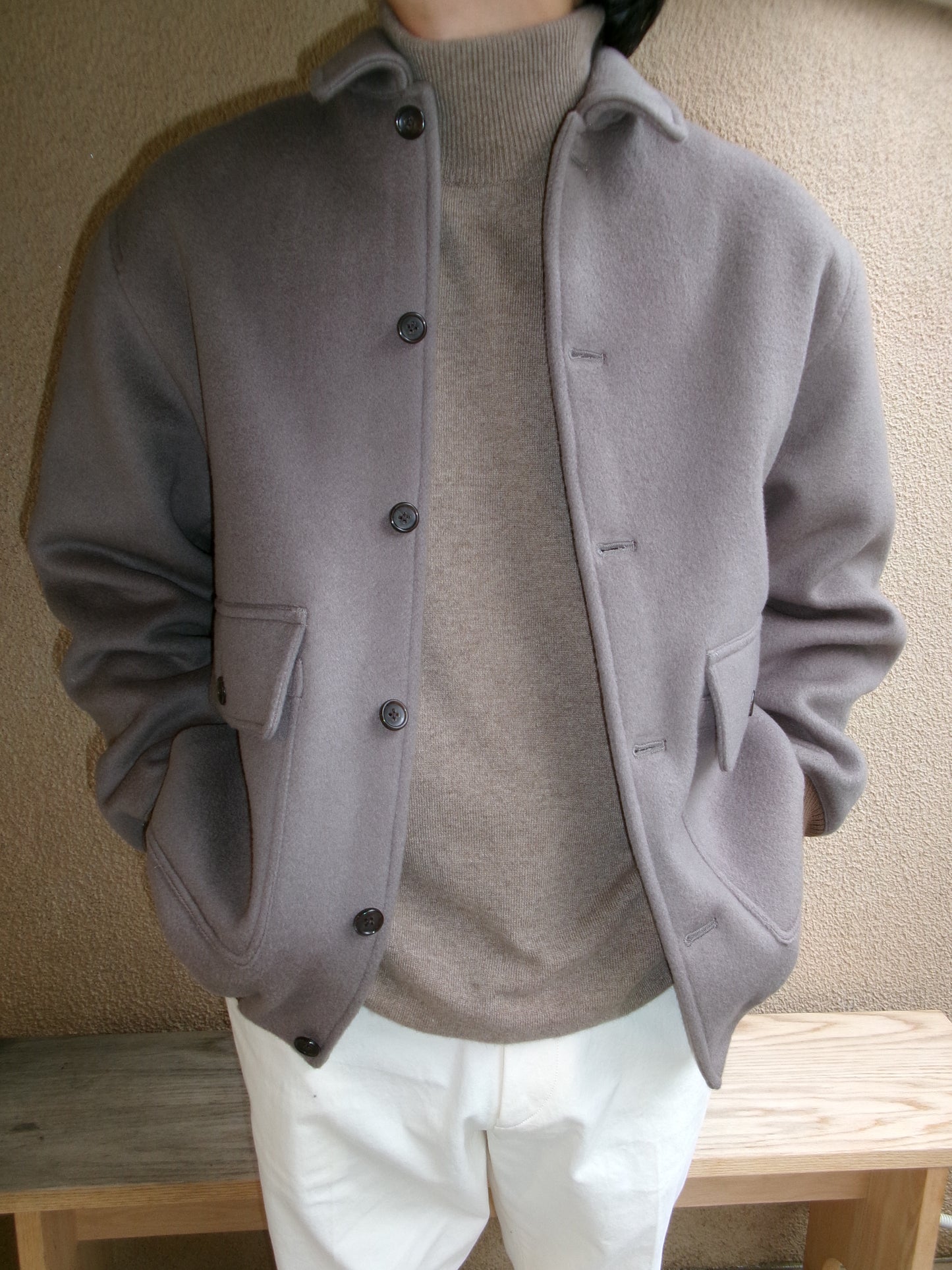 FUJI WOOL MELTON BASIC BLOUSON-GRAY-