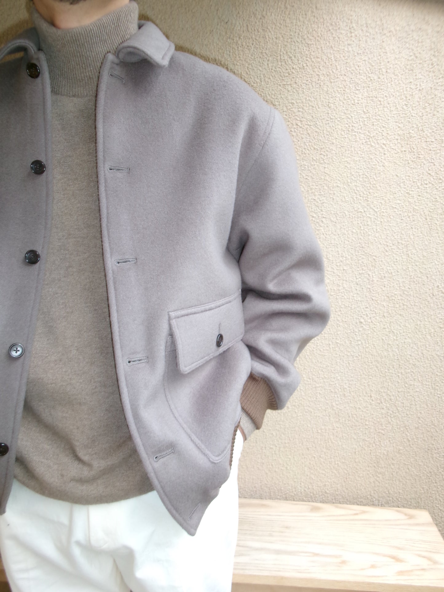 FUJI WOOL MELTON BASIC BLOUSON-GRAY-