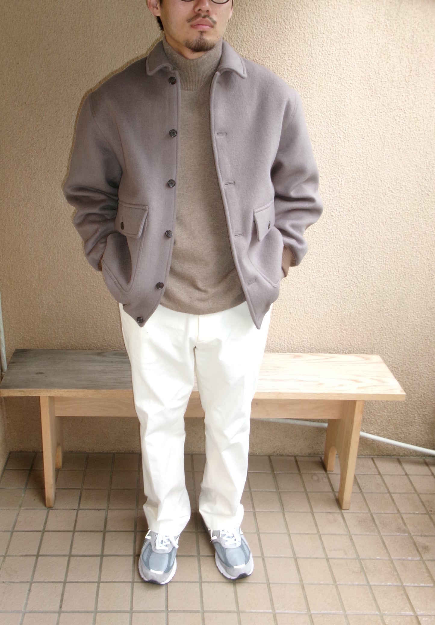 FUJI WOOL MELTON BASIC BLOUSON-GRAY-