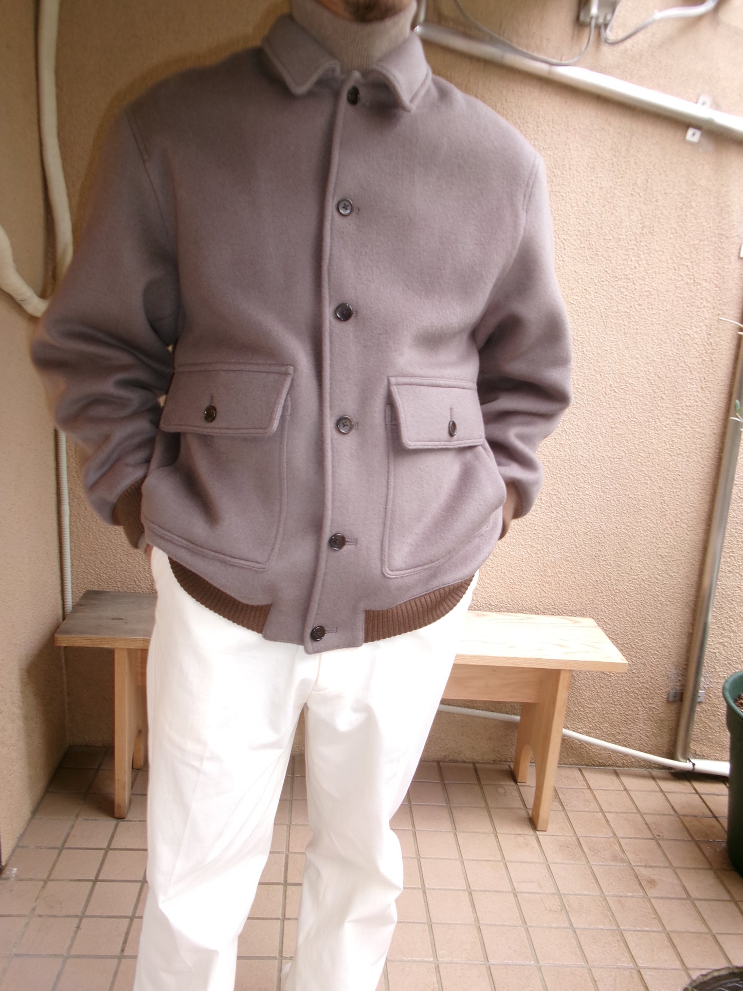 FUJI WOOL MELTON BASIC BLOUSON-GRAY-