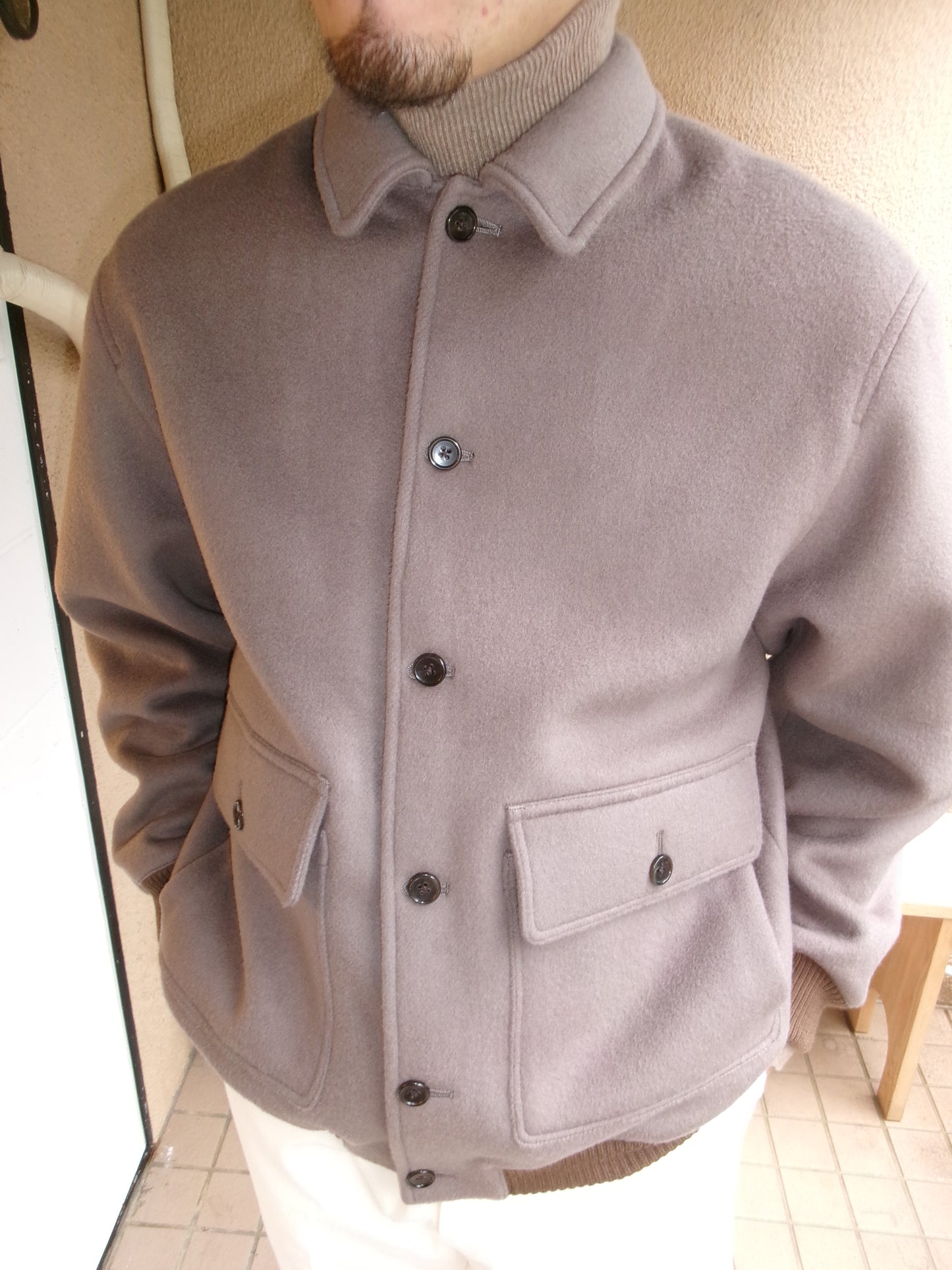 FUJI WOOL MELTON BASIC BLOUSON-GRAY-