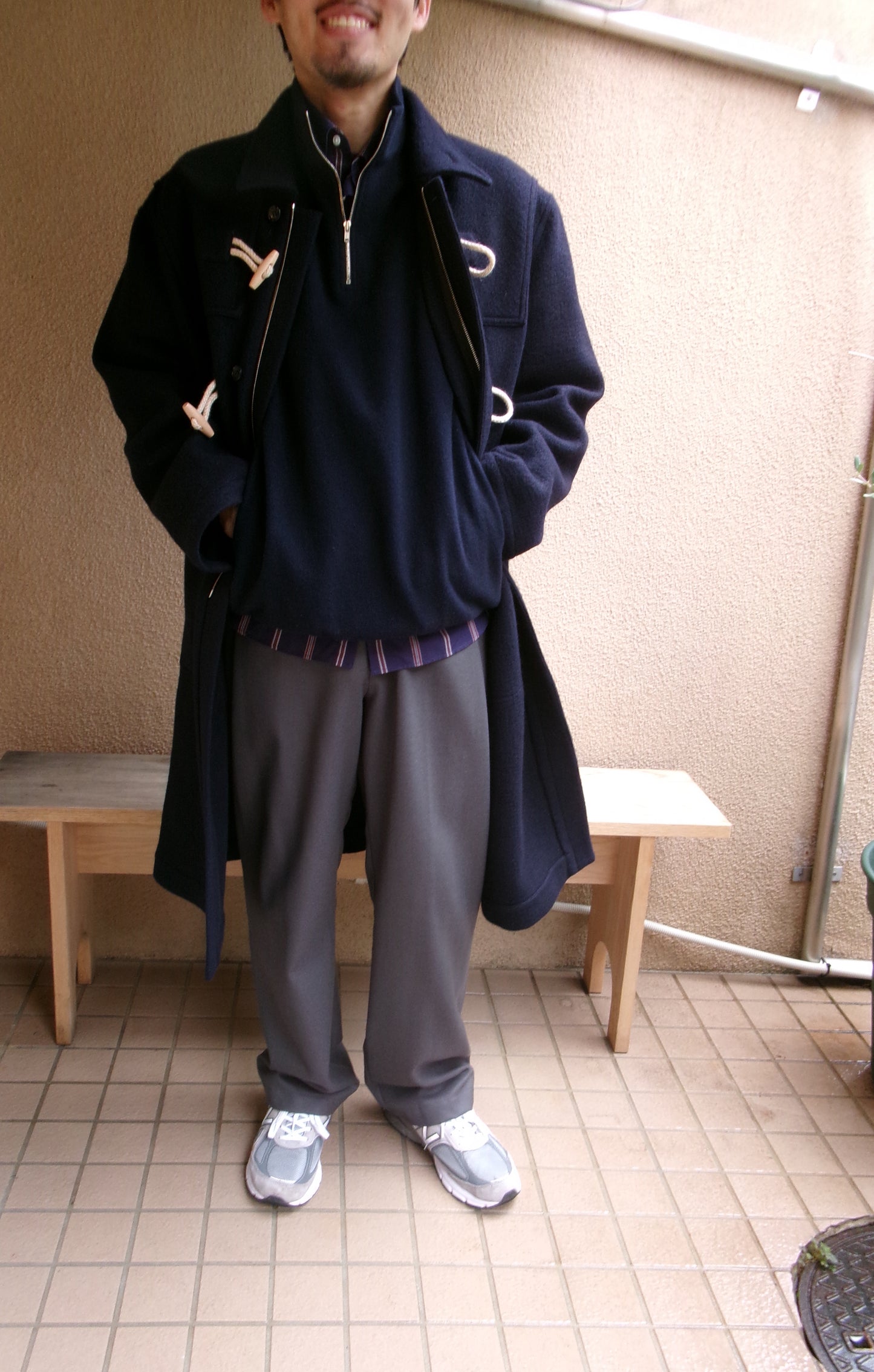 FUJI MELTON WOOL DUFFEL COAT-NAVY-