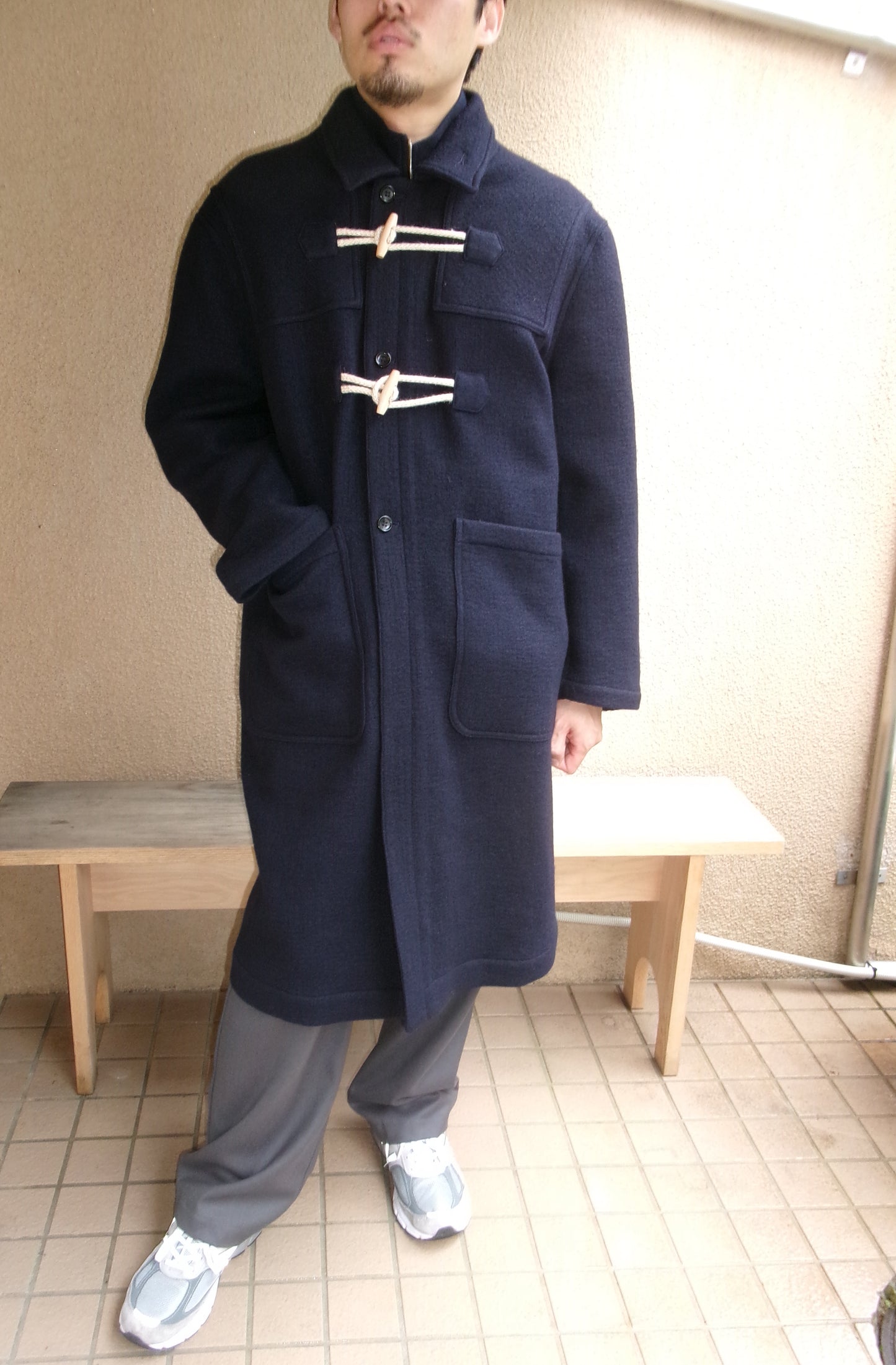 FUJI MELTON WOOL DUFFEL COAT-NAVY-