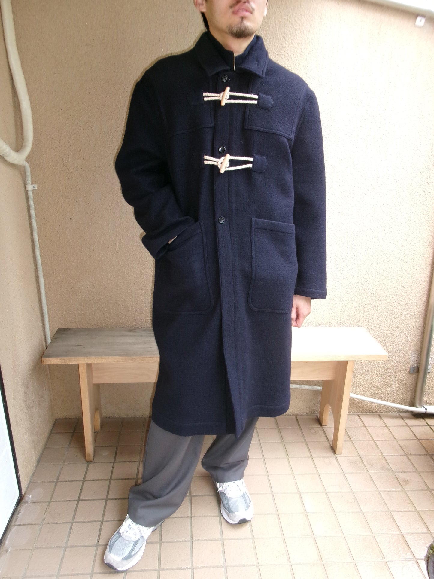 FUJI MELTON WOOL DUFFEL COAT-NAVY-