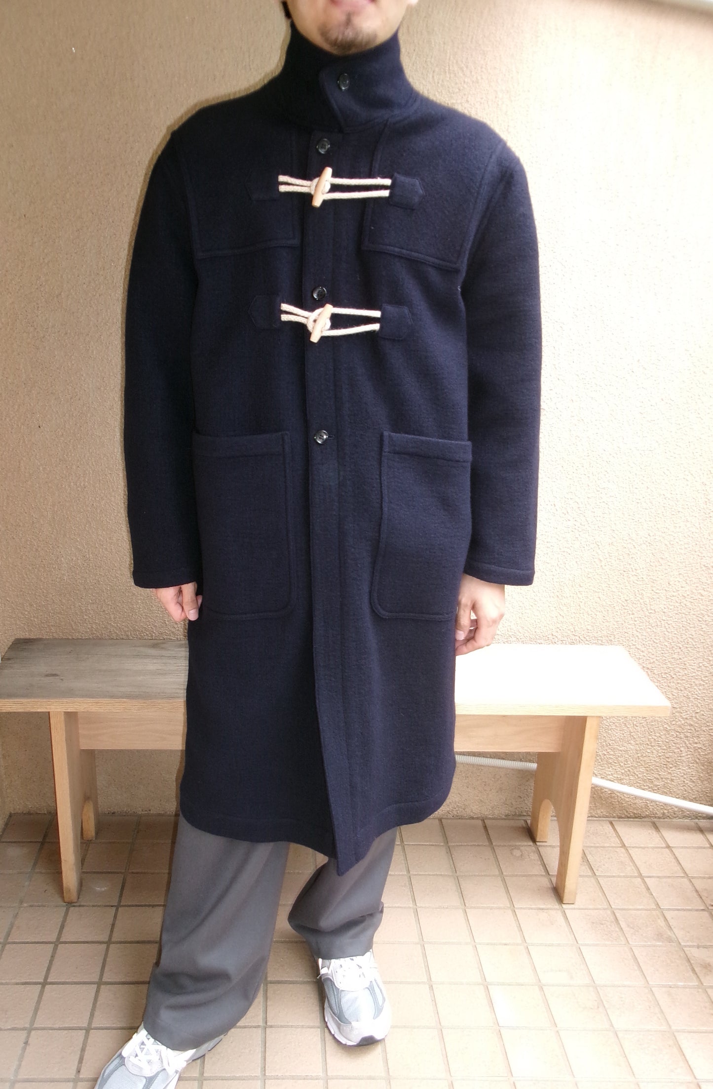 FUJI MELTON WOOL DUFFEL COAT-NAVY-