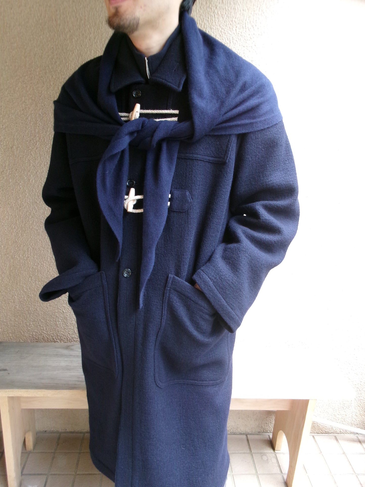 FUJI MELTON WOOL DUFFEL COAT-NAVY-