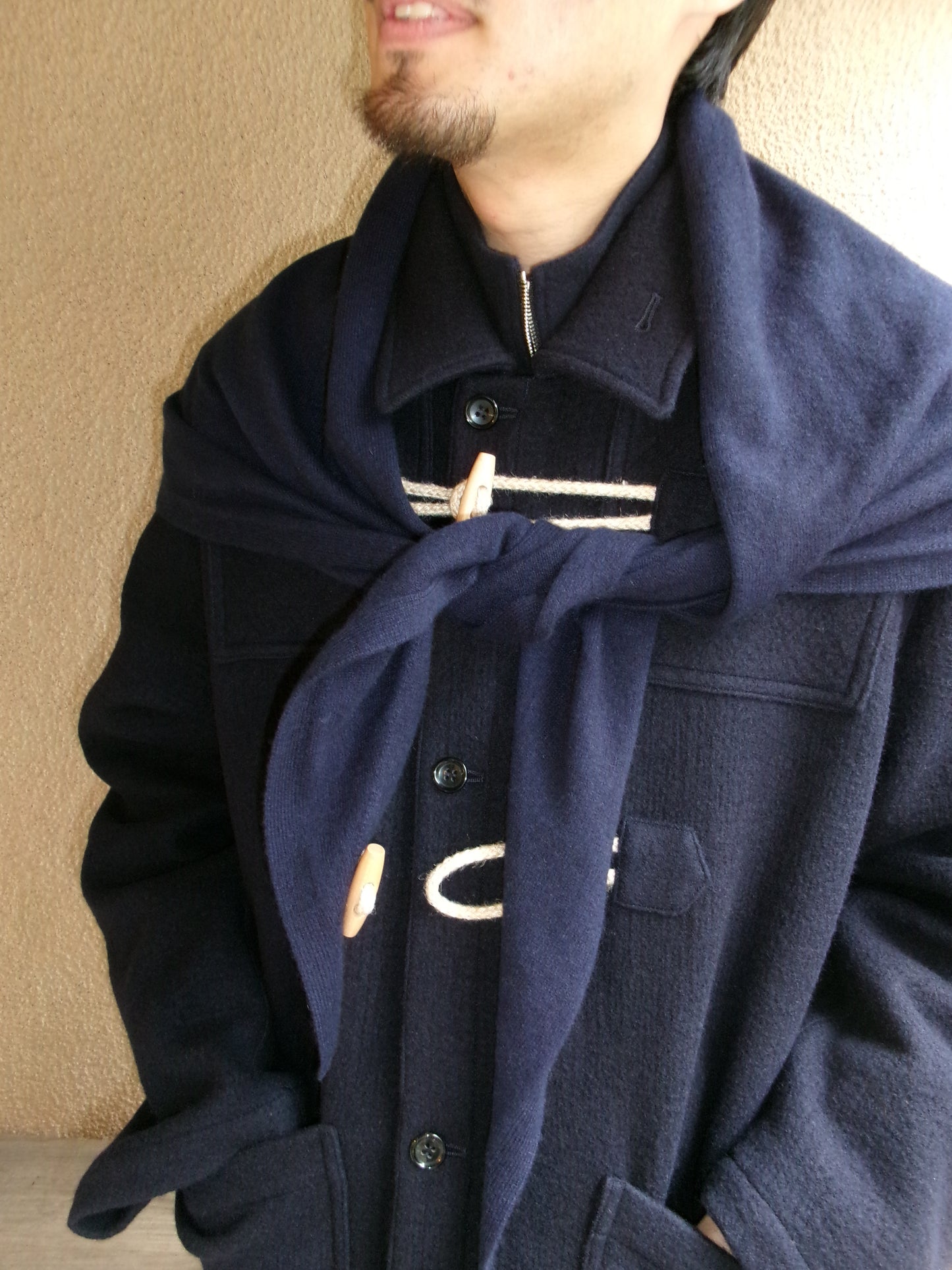 FUJI MELTON WOOL DUFFEL COAT-NAVY-