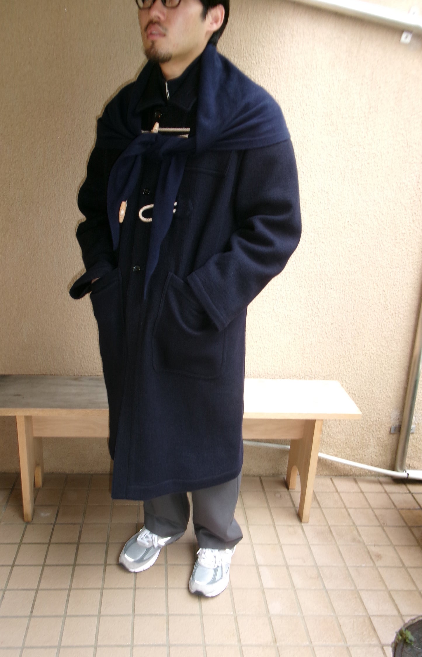 FUJI MELTON WOOL DUFFEL COAT-NAVY-