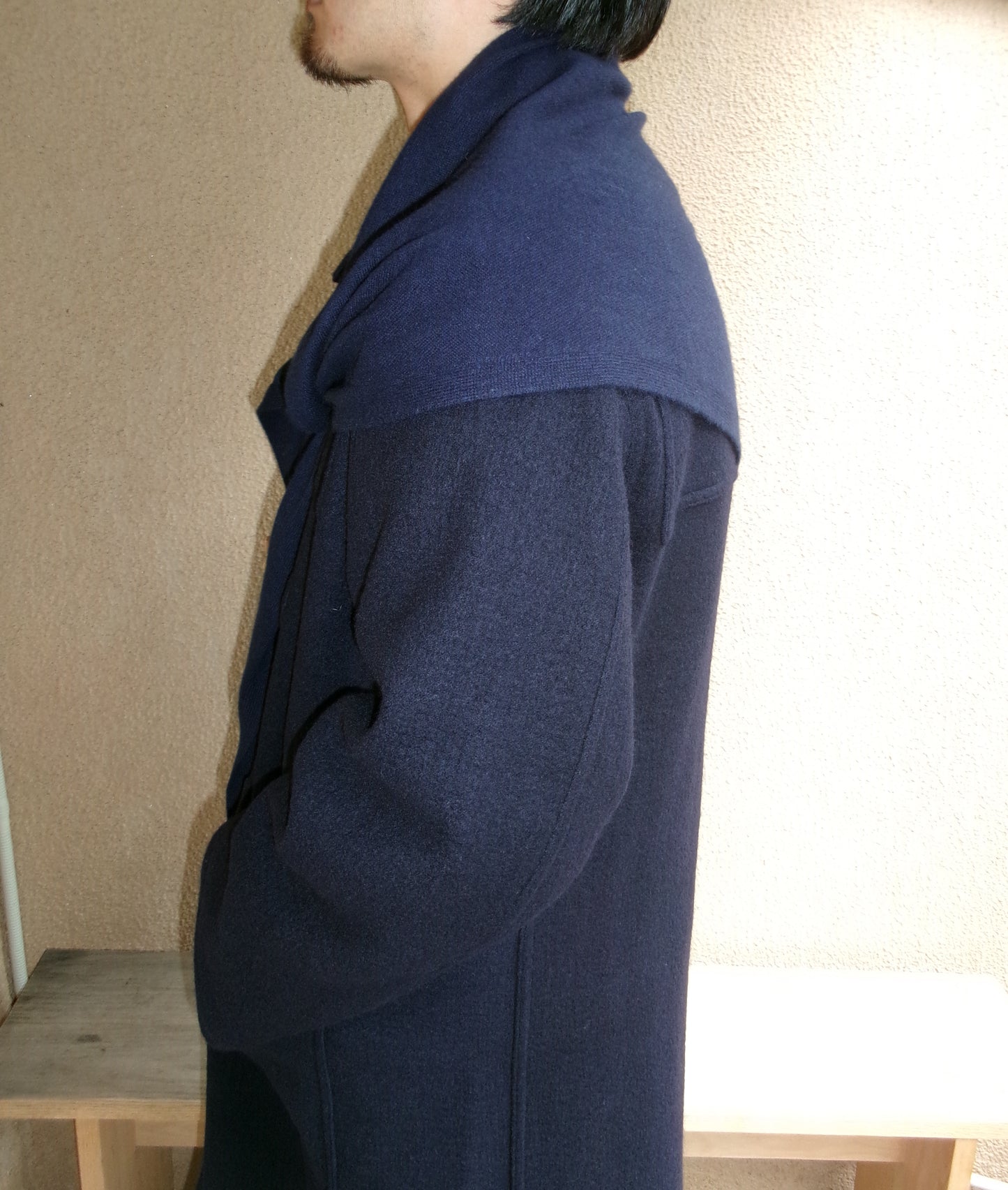 FUJI MELTON WOOL DUFFEL COAT-NAVY-