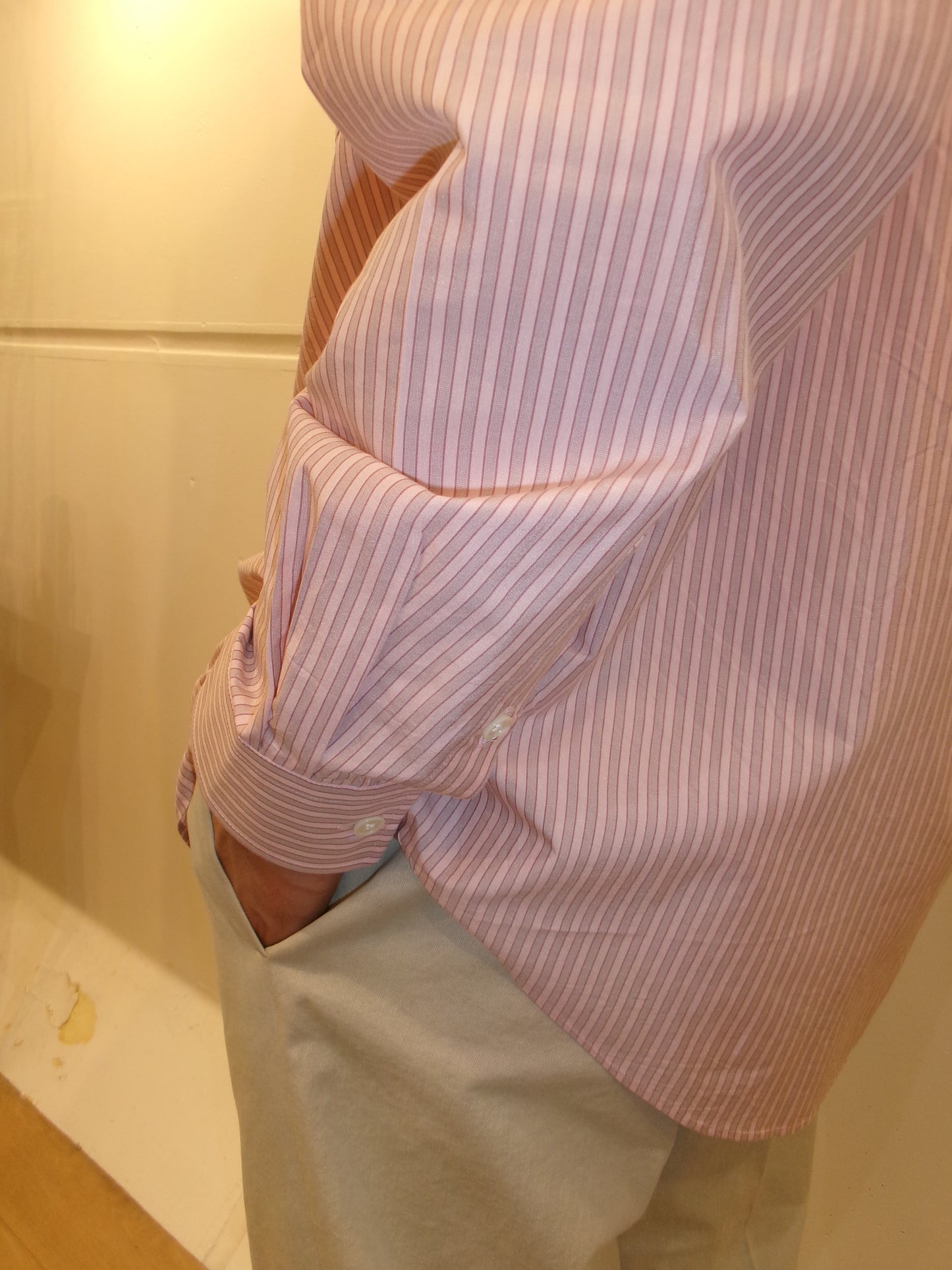 Ernie Palo Silk Cotton Stripe Shirt -Pink-