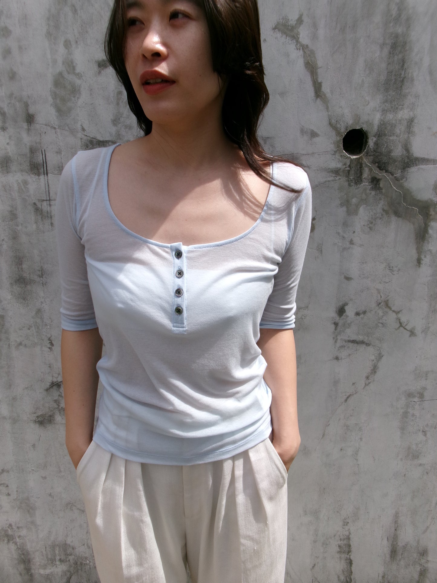 Ernie Palo Sheer Rib Henry T-shirt -Sax-