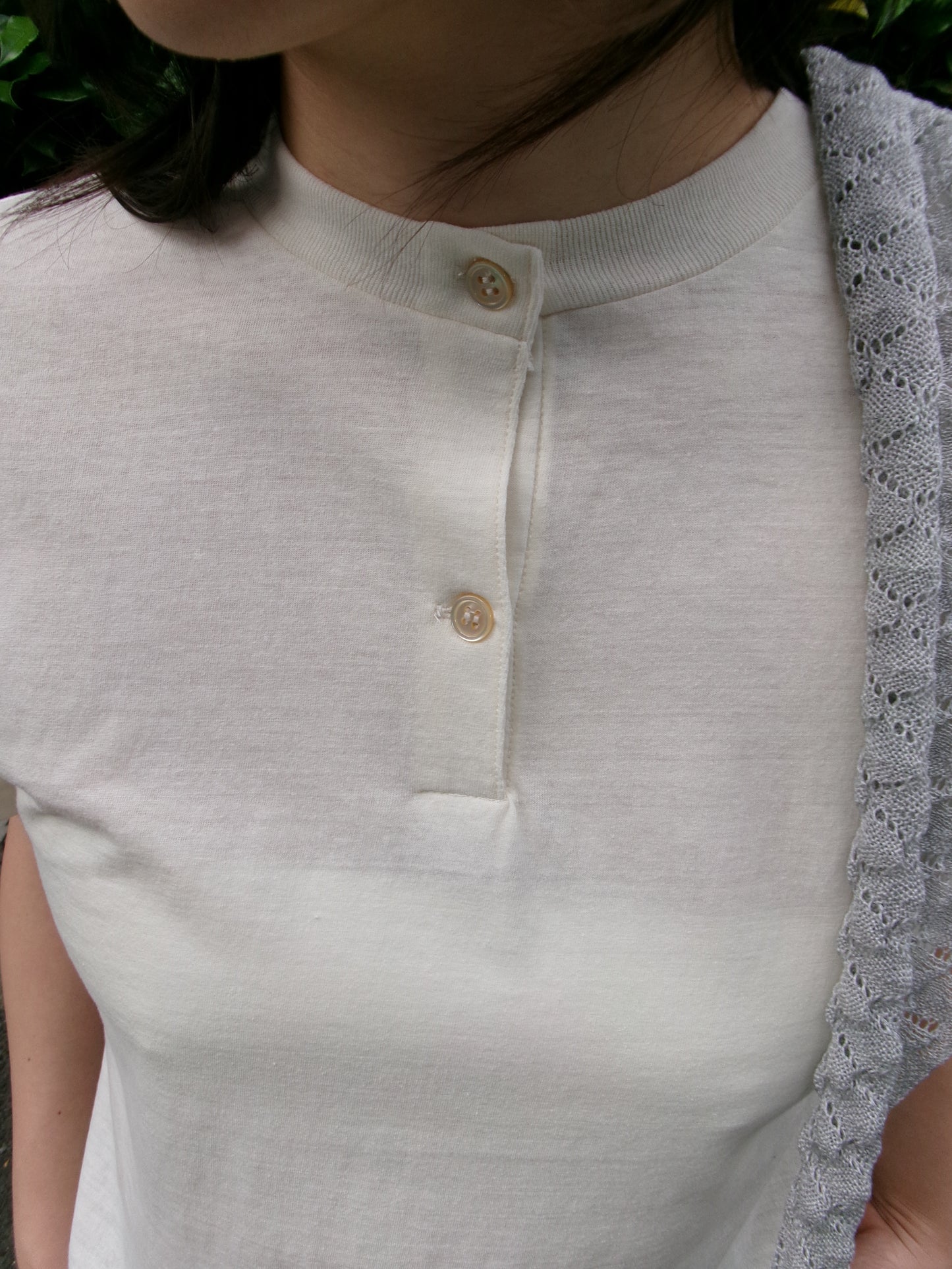 FUJI Cotton Henry Neck S/S T-shirt -Ivory-
