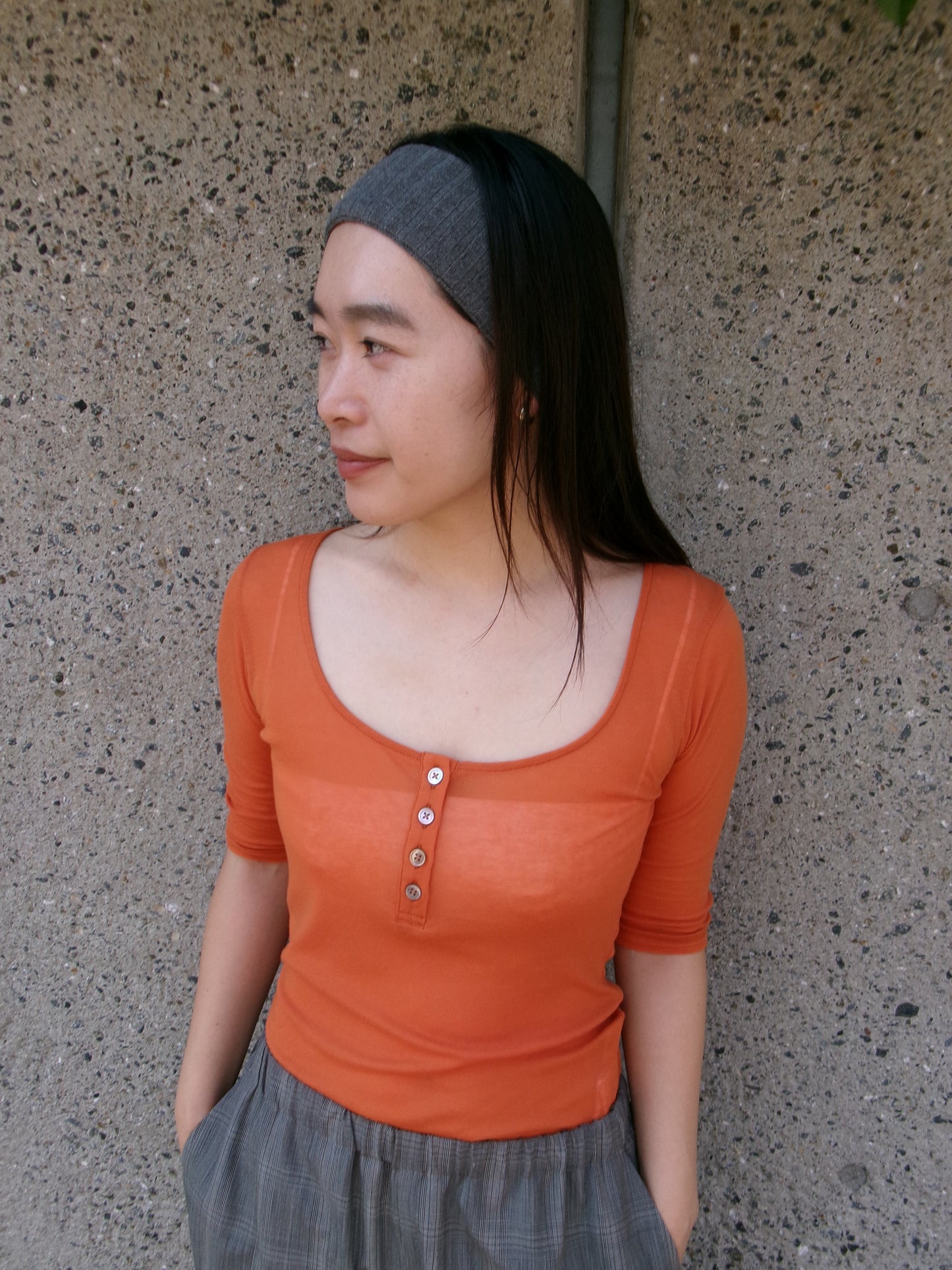 Ernie Palo Sheer Rib Henry T-shirt -Orange-