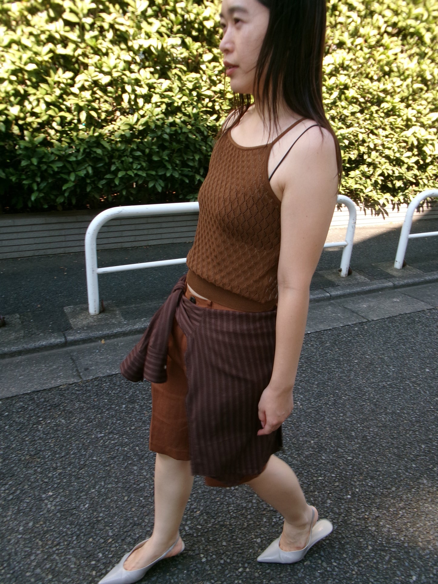 Ernie Palo Open Work Knit Camisole -Brown-