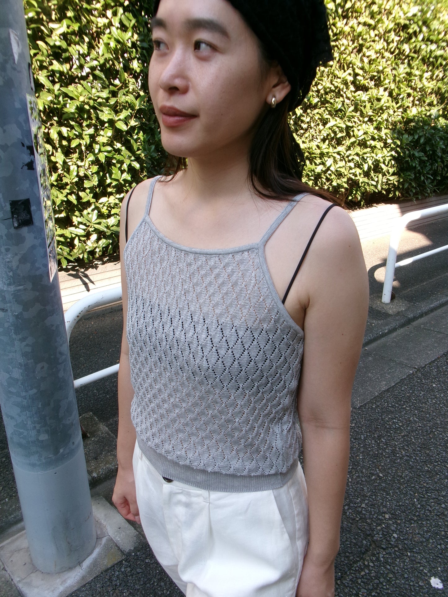 Ernie Palo Open Work Knit Camisole -Gray-