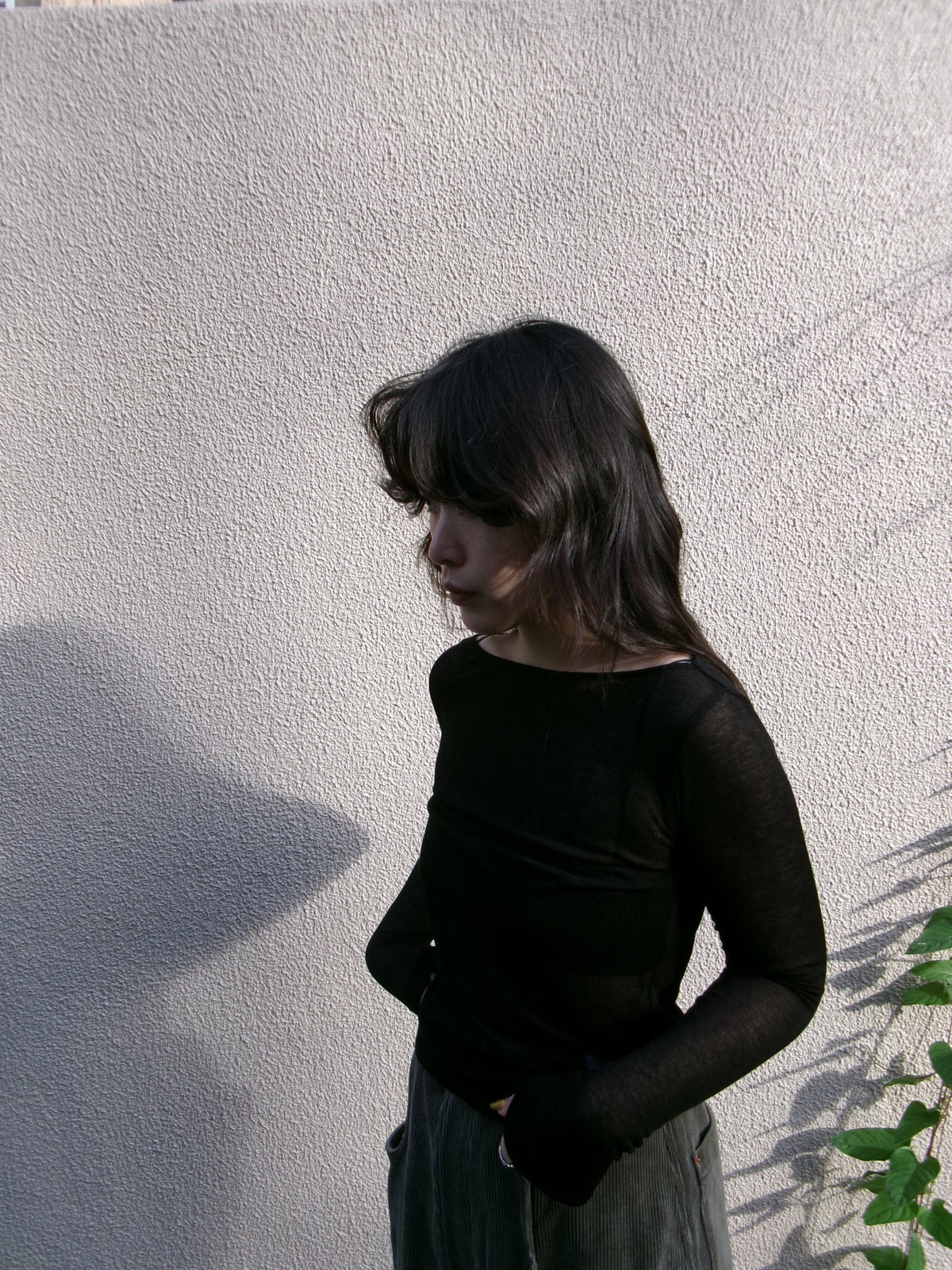 Ernie Palo SHEER RIB BOAT NECK L/S T-SHIRT -Black-