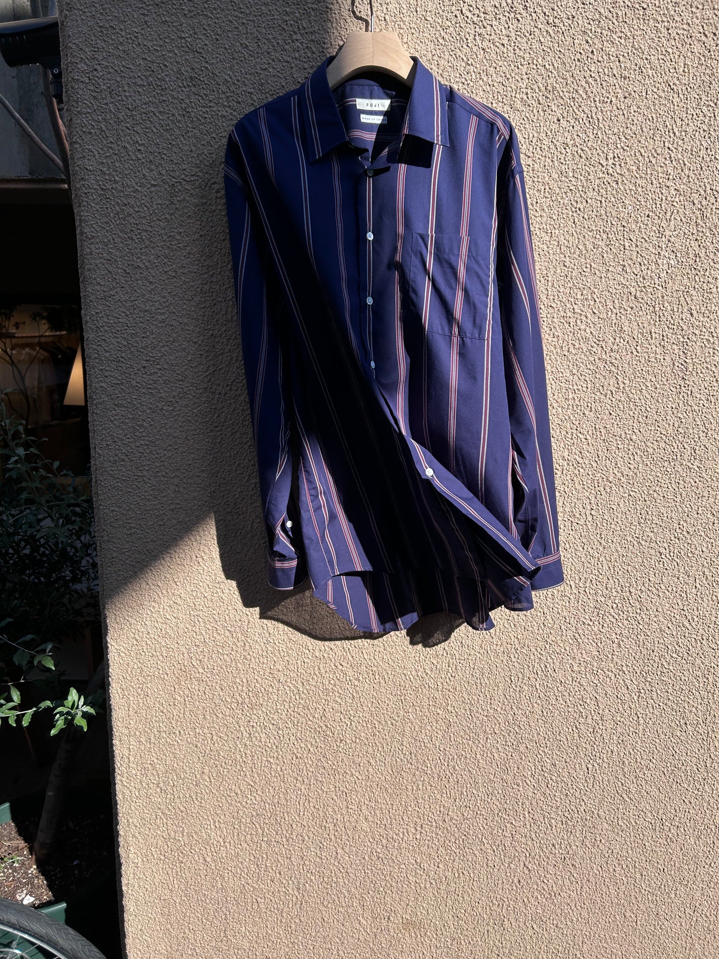 FUJI SILK COTTON STRIPE STANDARD SHIRT(NAVY)