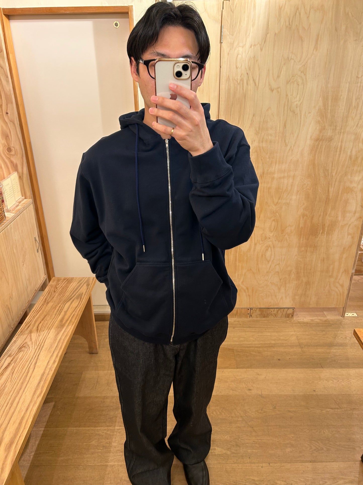 FUJI COTTON ZIP UP HOODIE -Navy-