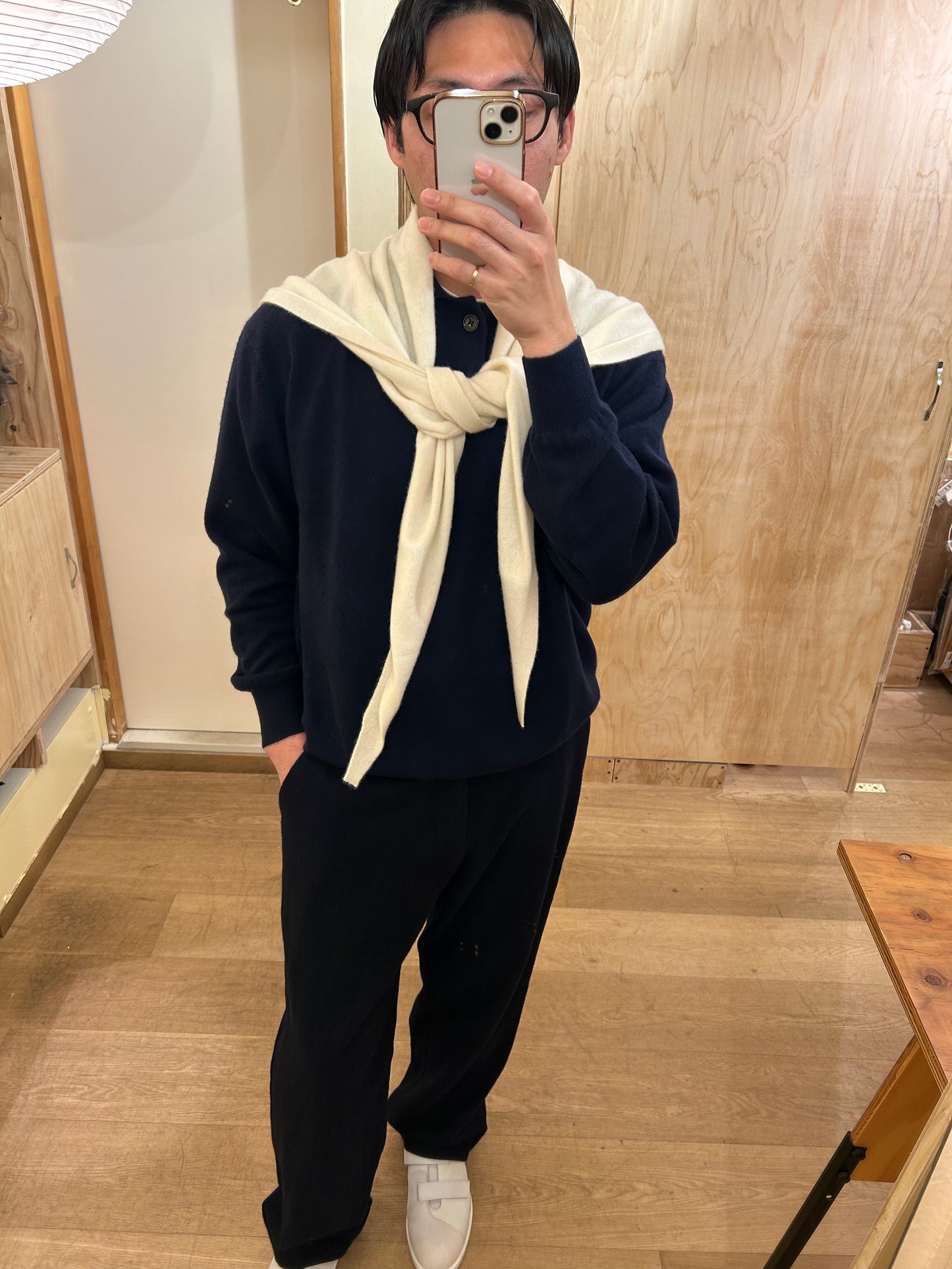 FUJI CASHMERE KNIT POLO -Navy-