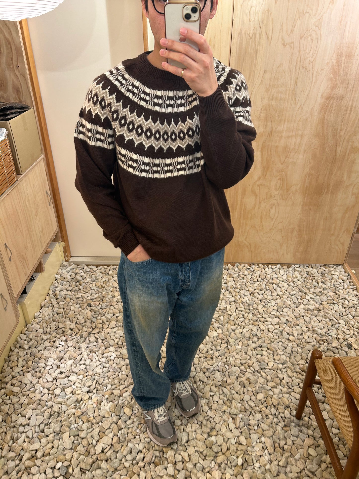 FUJI RADIAL-PATTERN CASHMERE-BLEND SWEATER -Brown-