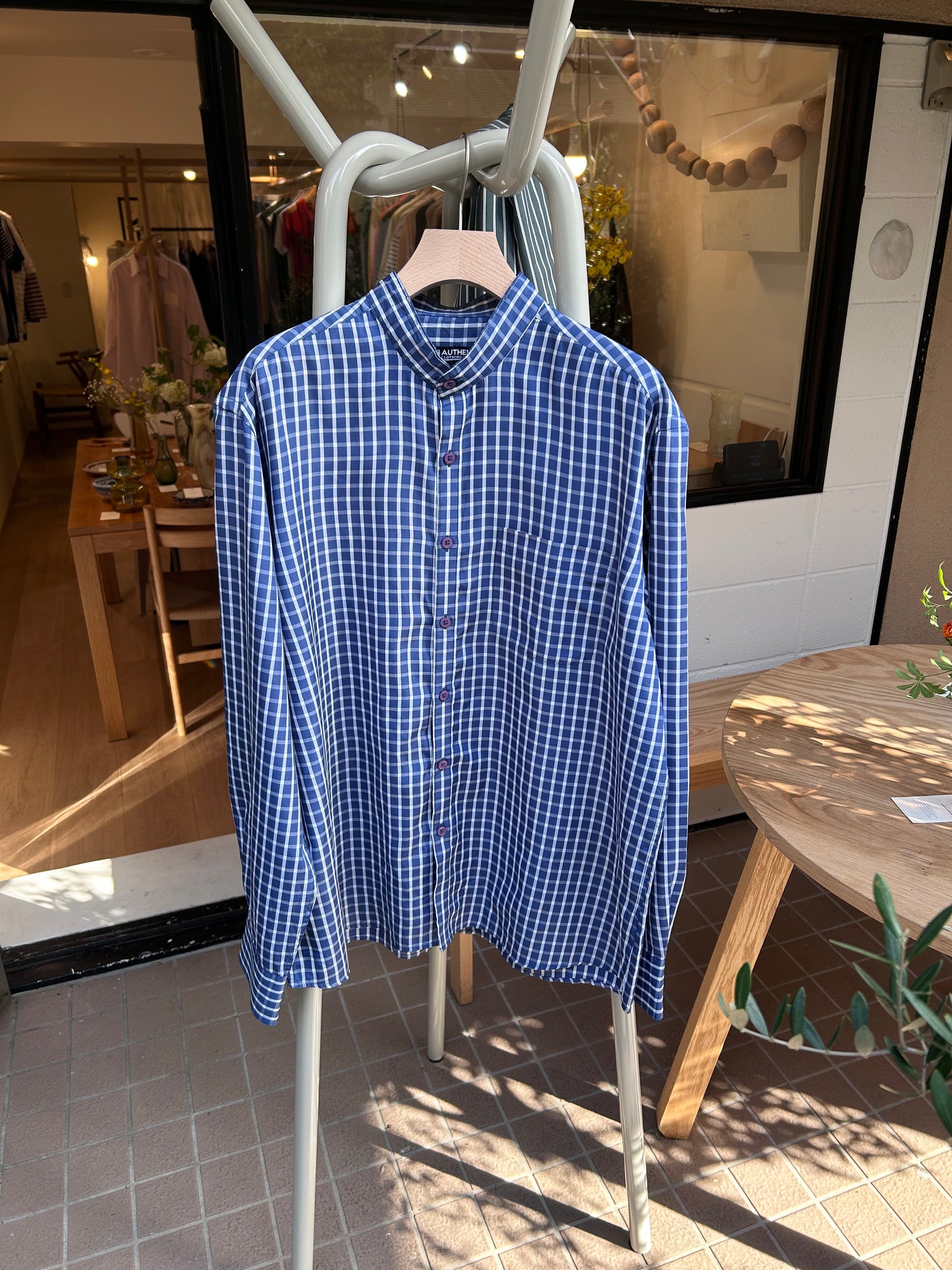 Blue gingham check shirt