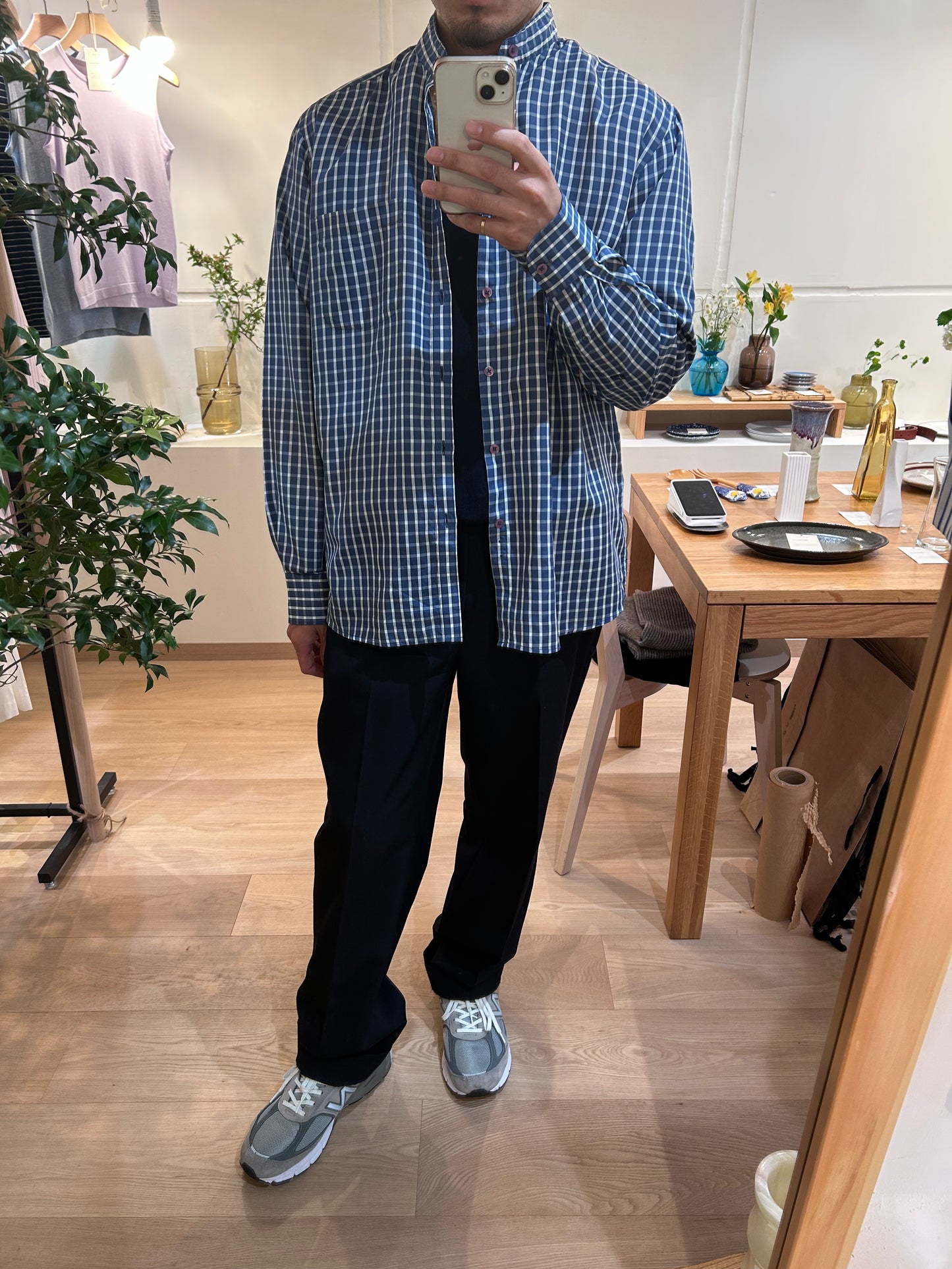Blue gingham check shirt