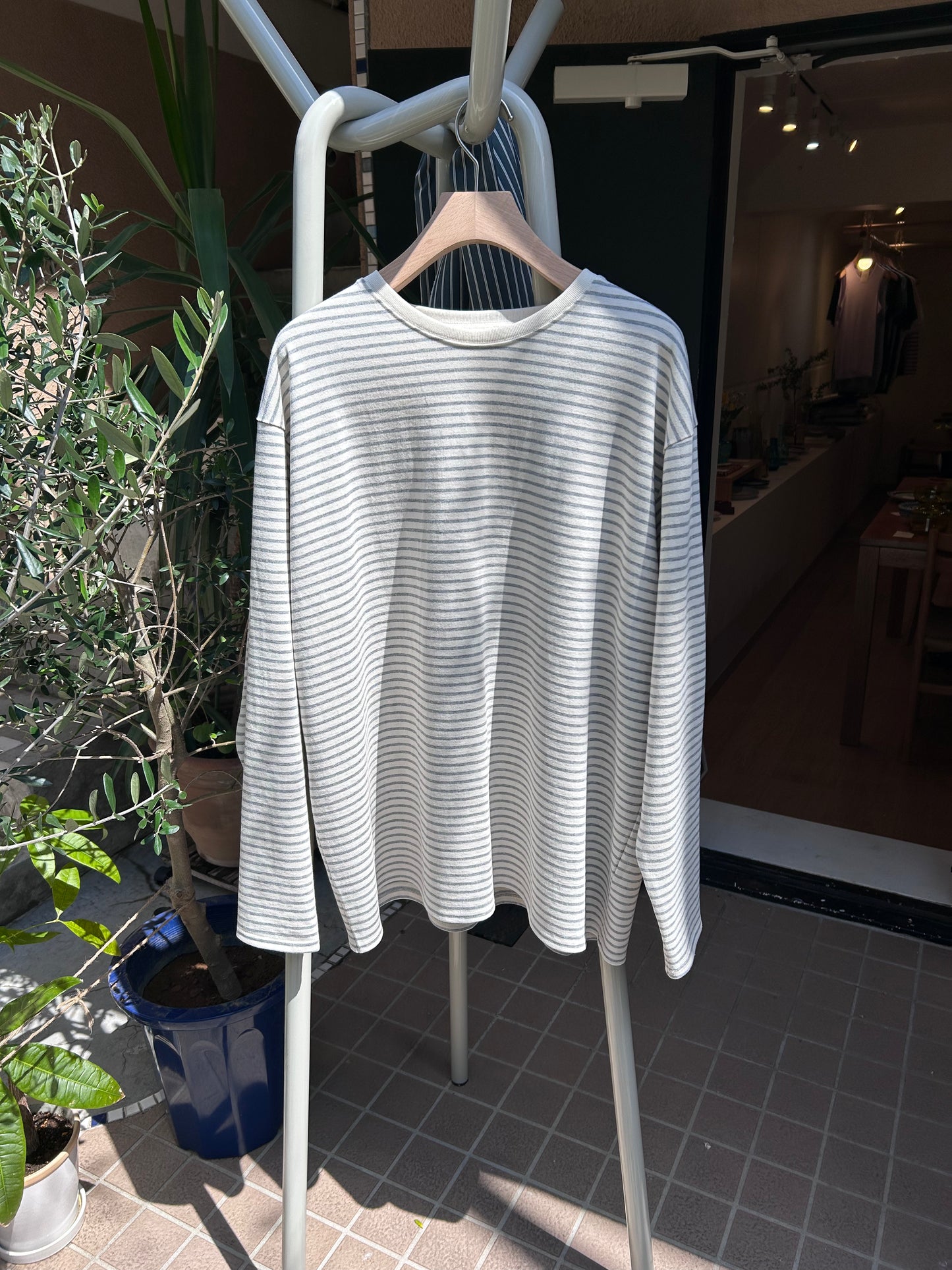 FUJI Pure cotton Border L/S T-shirt(smoke)