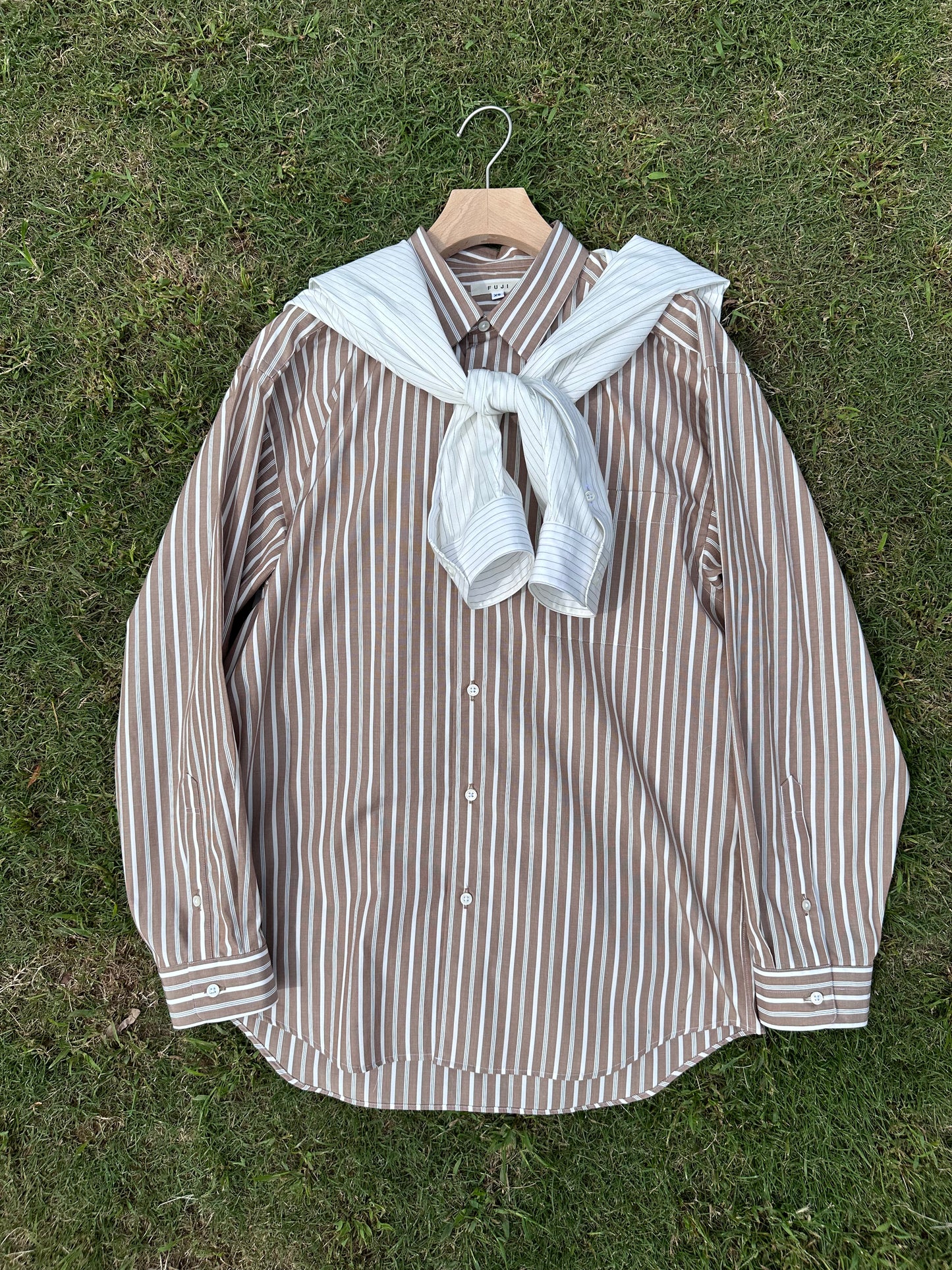 FUJI×dailystore ブラウンストライプシャツ