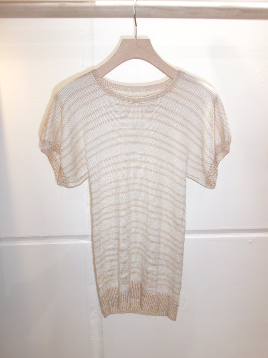 Beige striped short sleeve knit