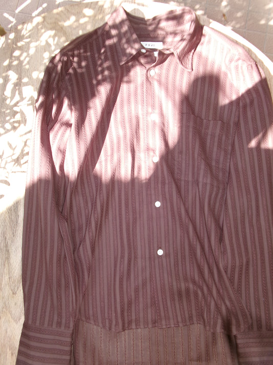 FUJI LENO WEAVE COTTON STRIPE SHIRT