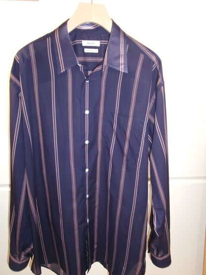 FUJI SILK COTTON STRIPE STANDARD SHIRT(NAVY)