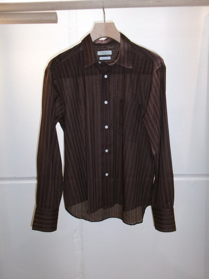 FUJI LENO WEAVE COTTON STRIPE SHIRT