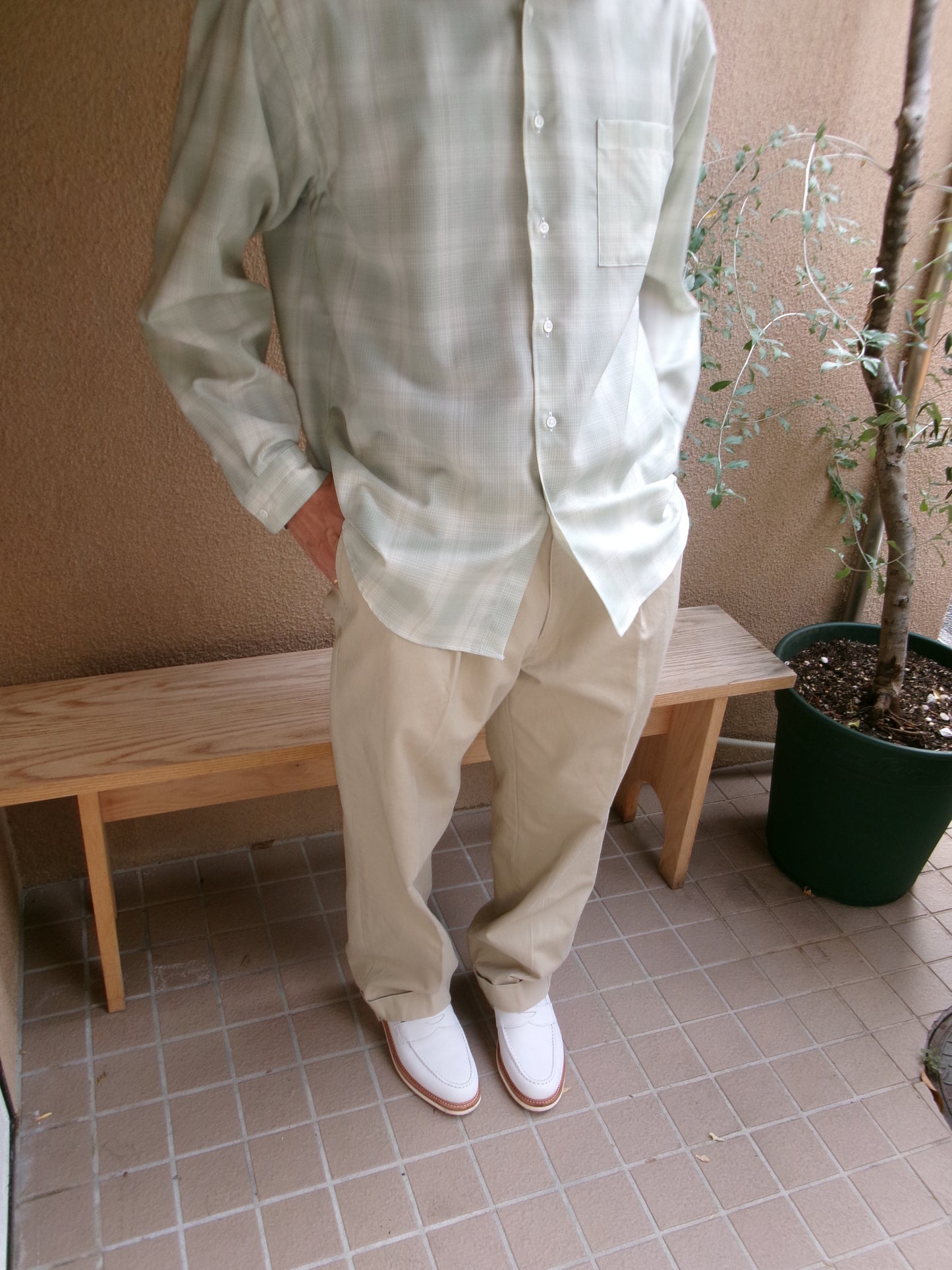FUJI WOOL CHECK STANDARD SHIRT -green-