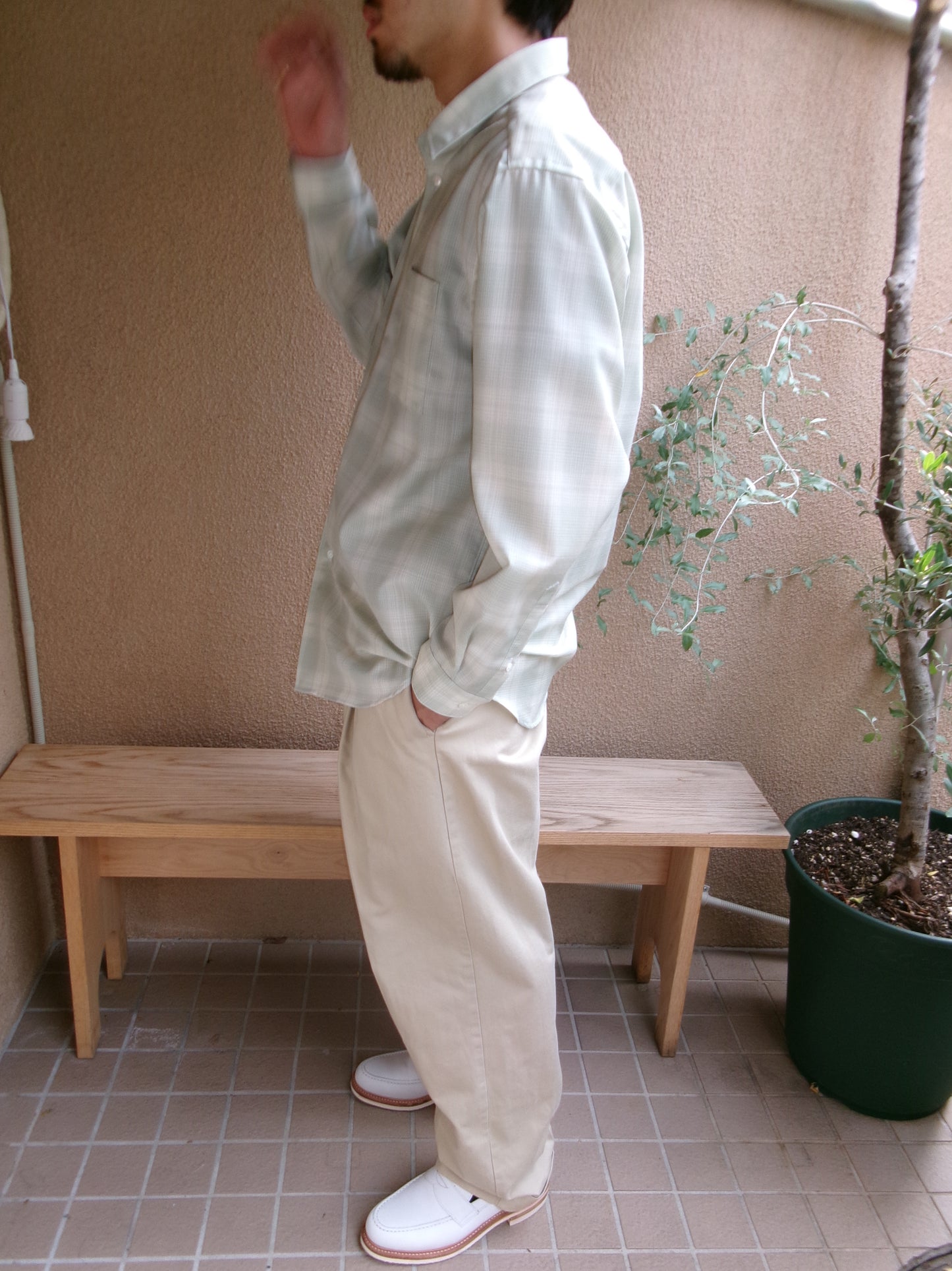 FUJI WOOL CHECK STANDARD SHIRT -green-