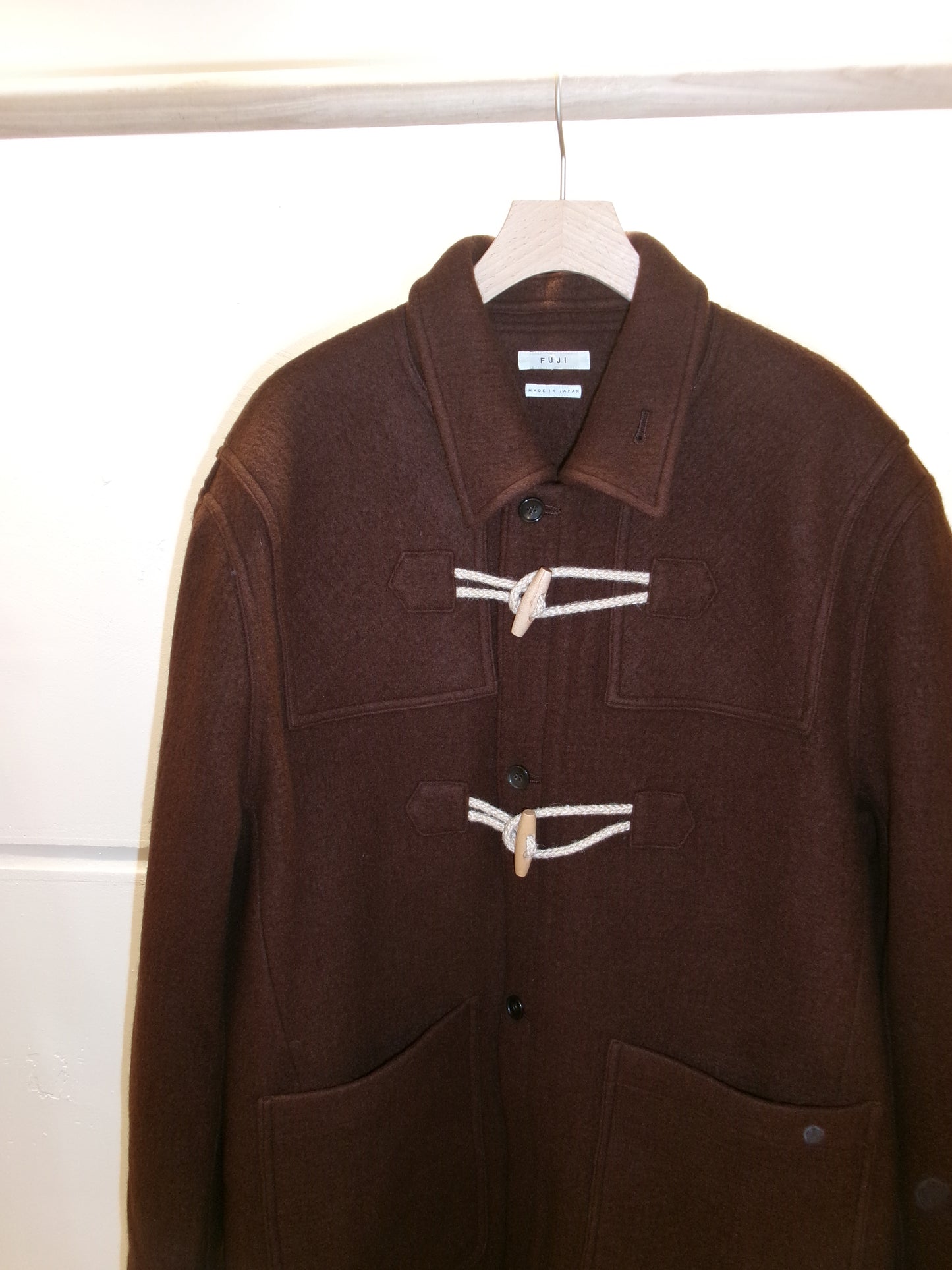 FUJI MELTON WOOL DUFFEL COAT-BROWN-