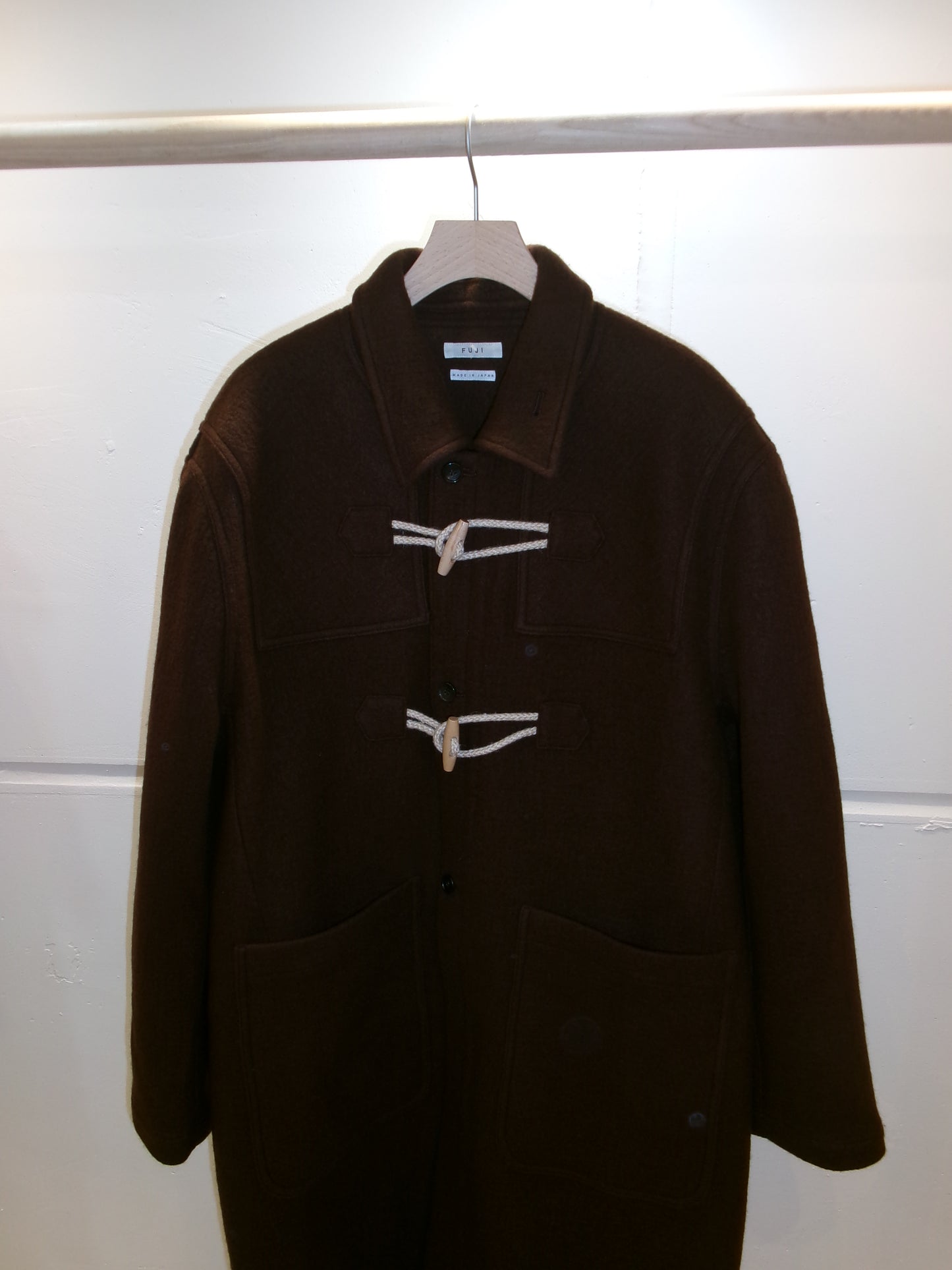 FUJI MELTON WOOL DUFFEL COAT-BROWN-