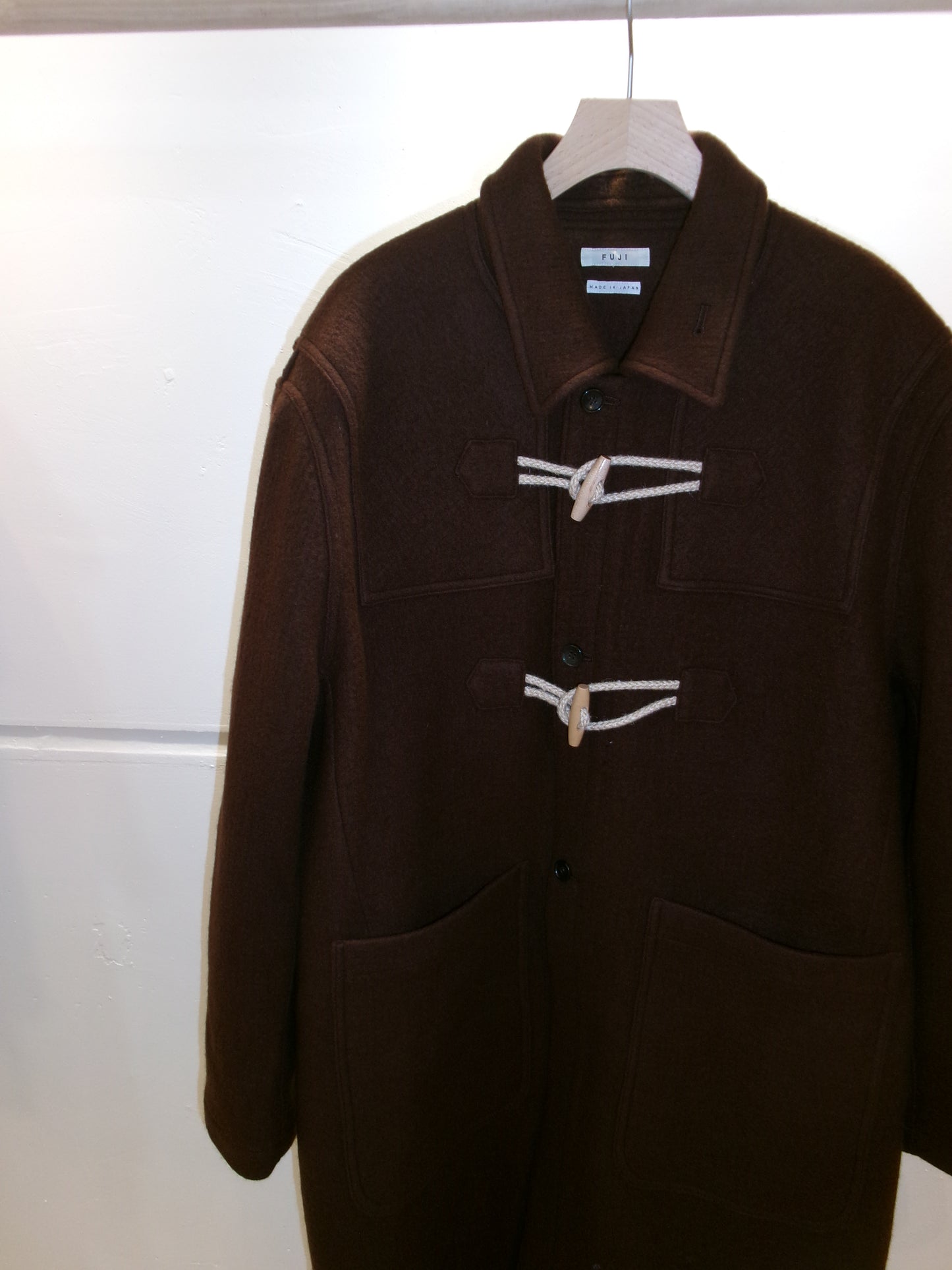 FUJI MELTON WOOL DUFFEL COAT-BROWN-