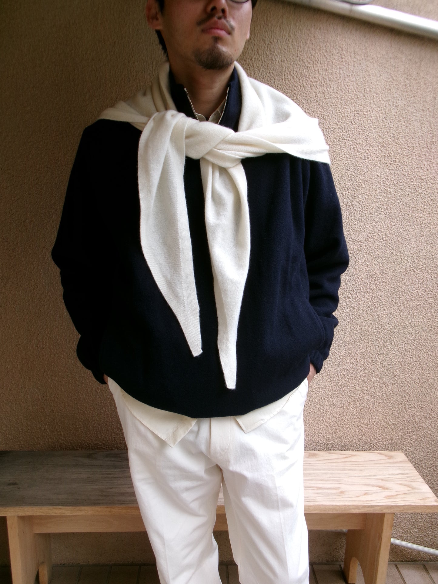 FUJI WHITE CASHMERE SCARF-WHITE-