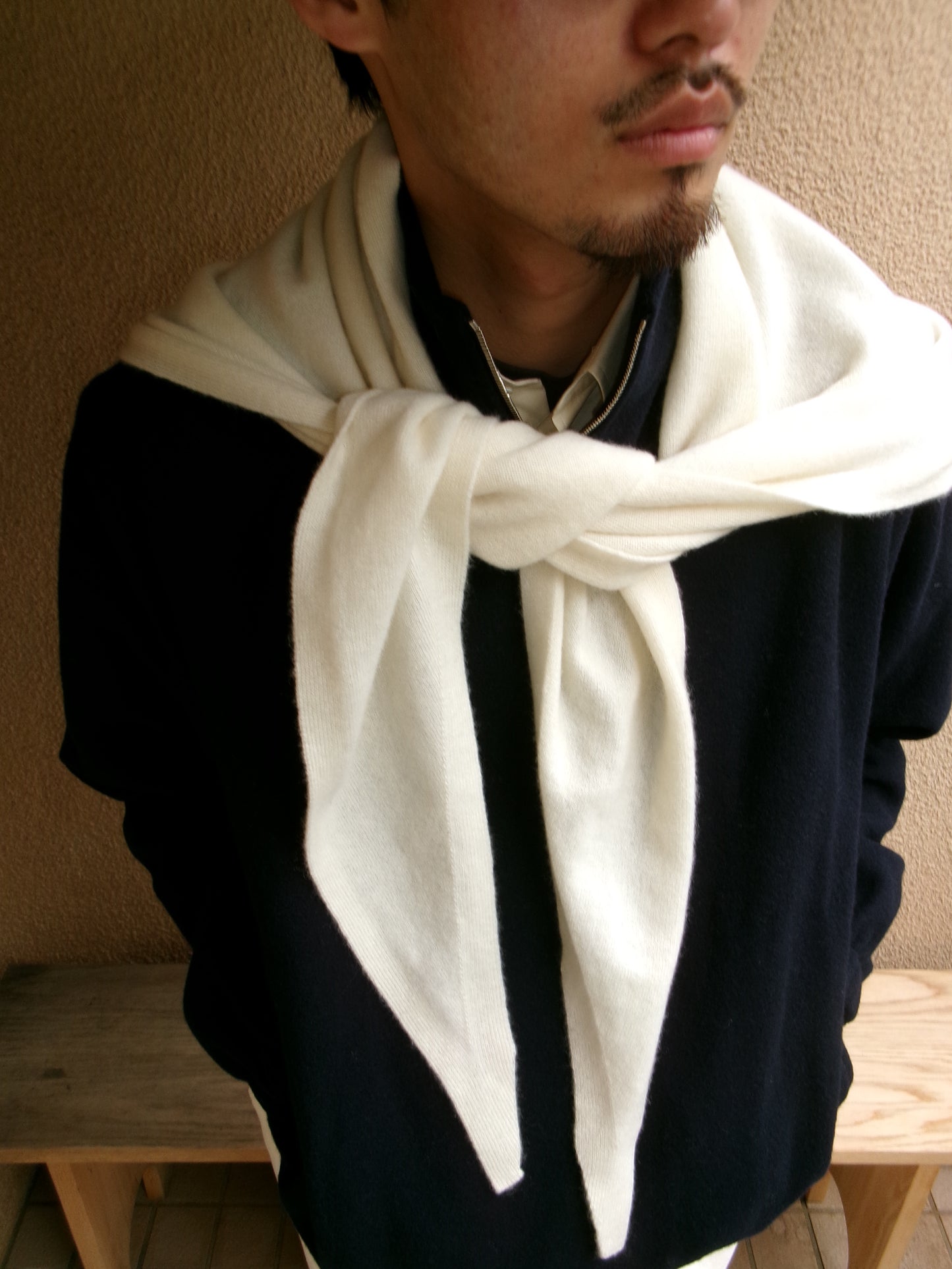 FUJI WHITE CASHMERE SCARF-WHITE-
